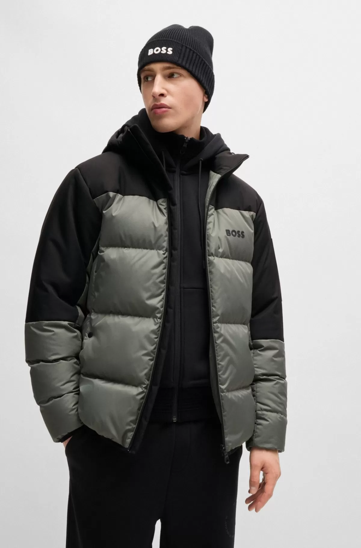 HUGO BOSS Vandskyende Dunjakke Med Aftagelig Hætte Grå Best