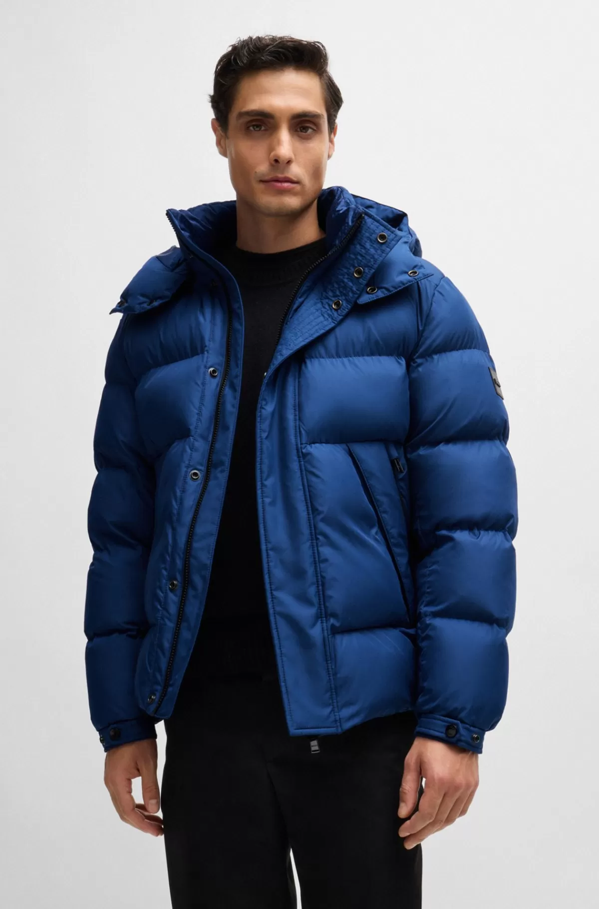 HUGO BOSS Vandskyende Dunjakke Med Aftagelig Hætte Blå Outlet
