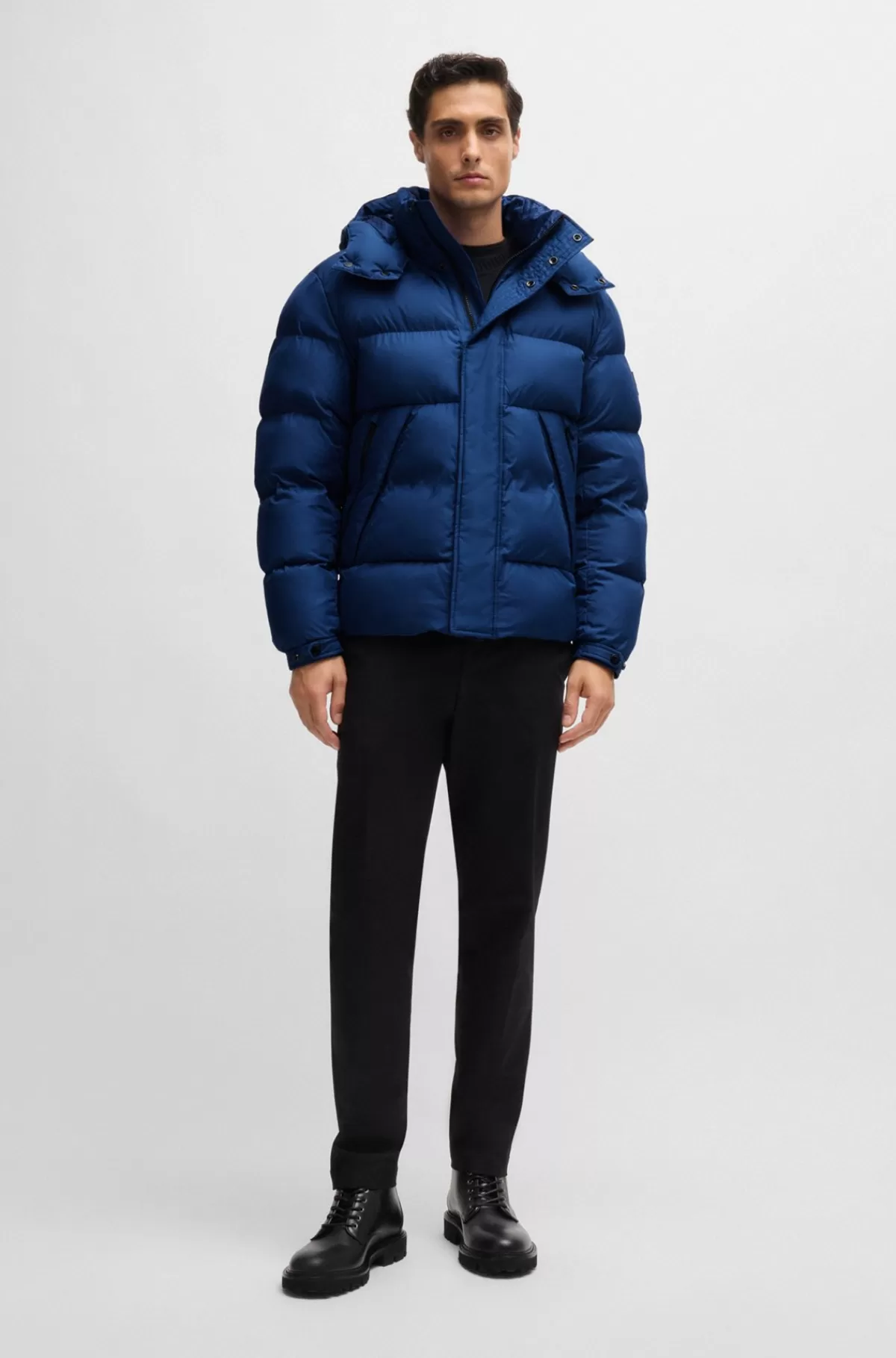 HUGO BOSS Vandskyende Dunjakke Med Aftagelig Hætte Blå Outlet