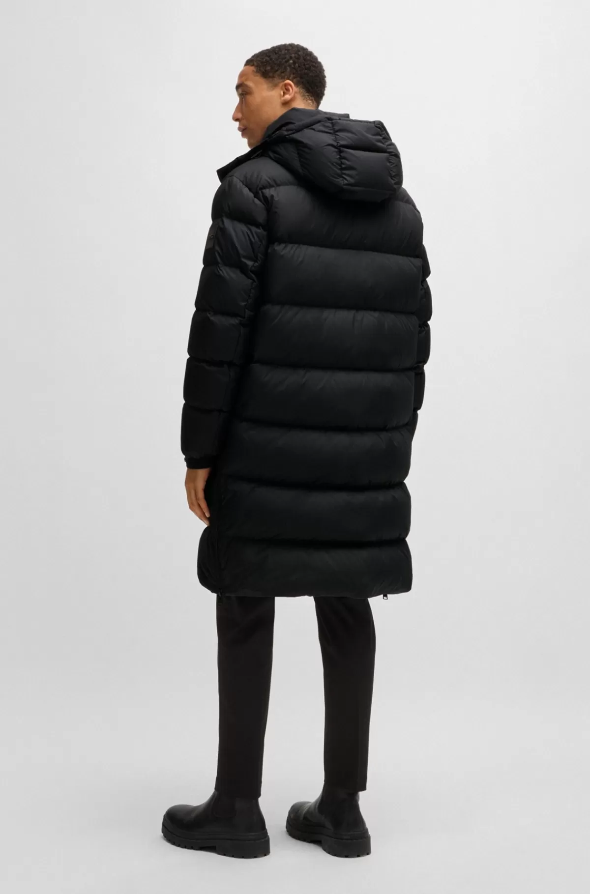 HUGO BOSS Vandskyende Dunjakke Med Aftagelig Hætte Sort Hot