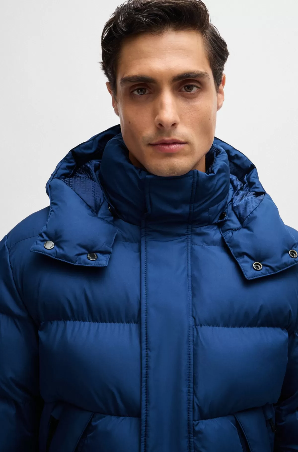HUGO BOSS Vandskyende Dunjakke Med Aftagelig Hætte Blå Outlet