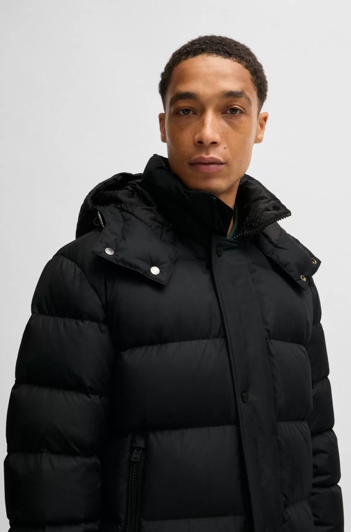 HUGO BOSS Vandskyende Dunjakke Med Aftagelig Hætte Sort Hot