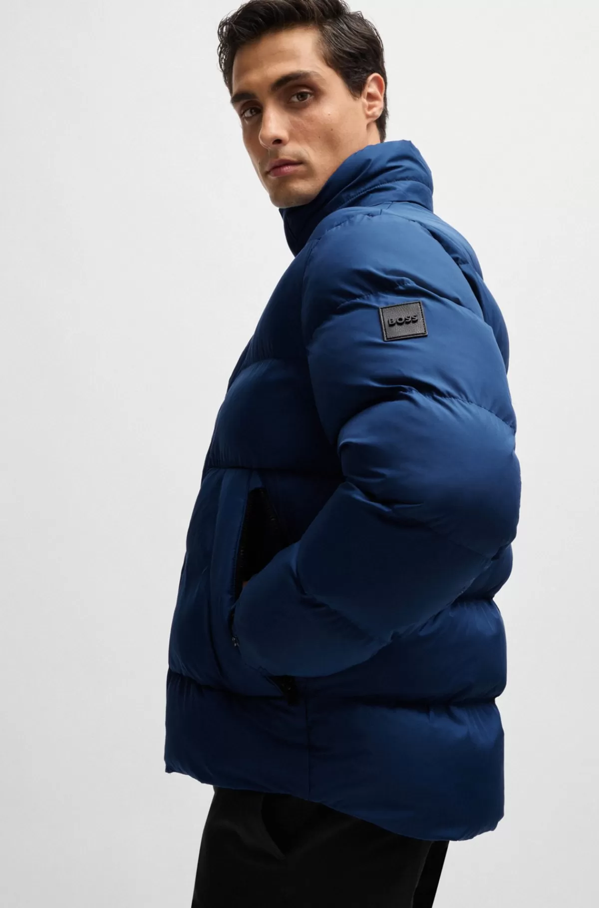 HUGO BOSS Vandskyende Dunjakke Med Aftagelig Hætte Blå Outlet