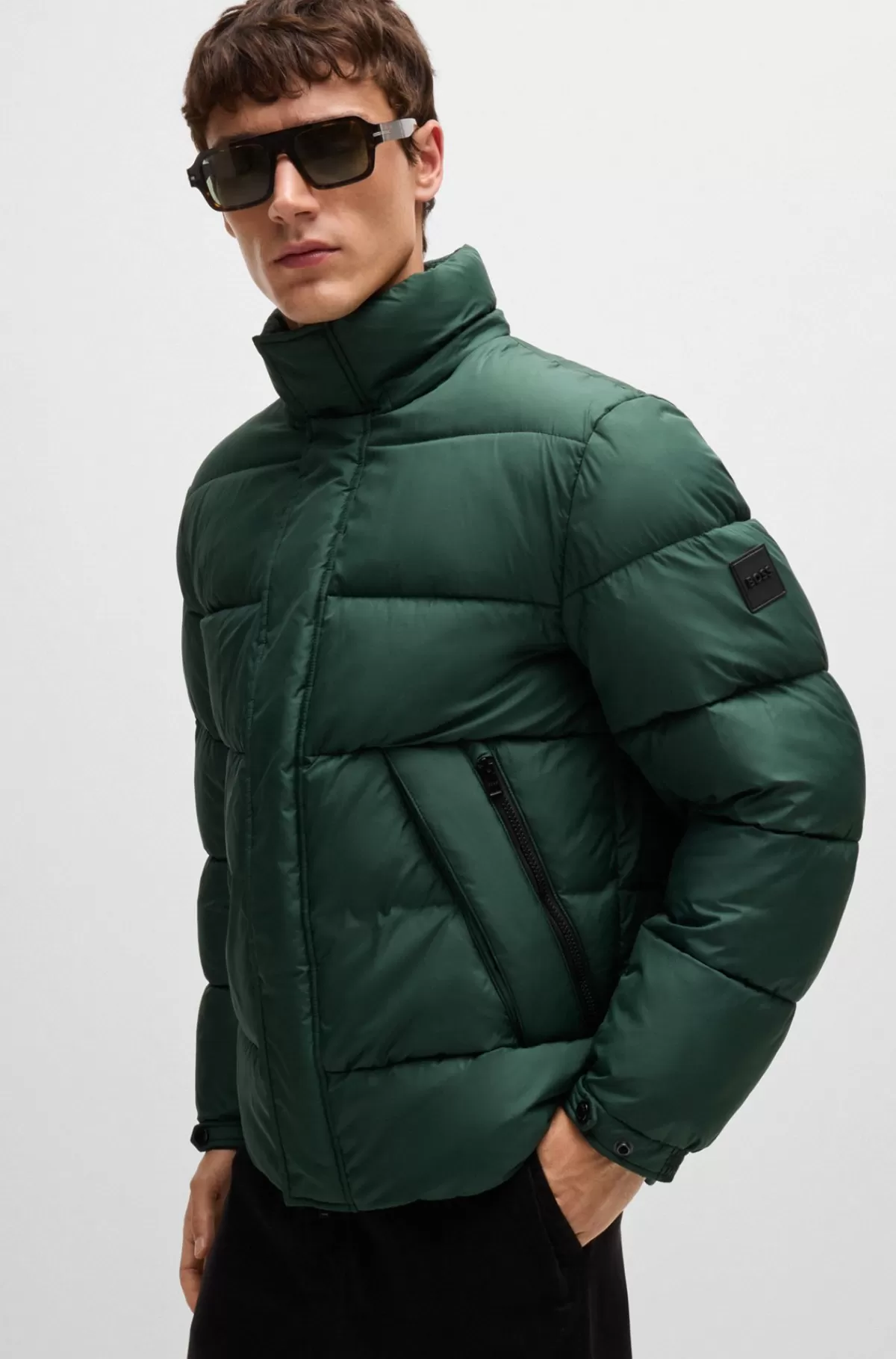 HUGO BOSS Vandskyende Dunjakke Med Aftagelig Hætte Grøn Best Sale