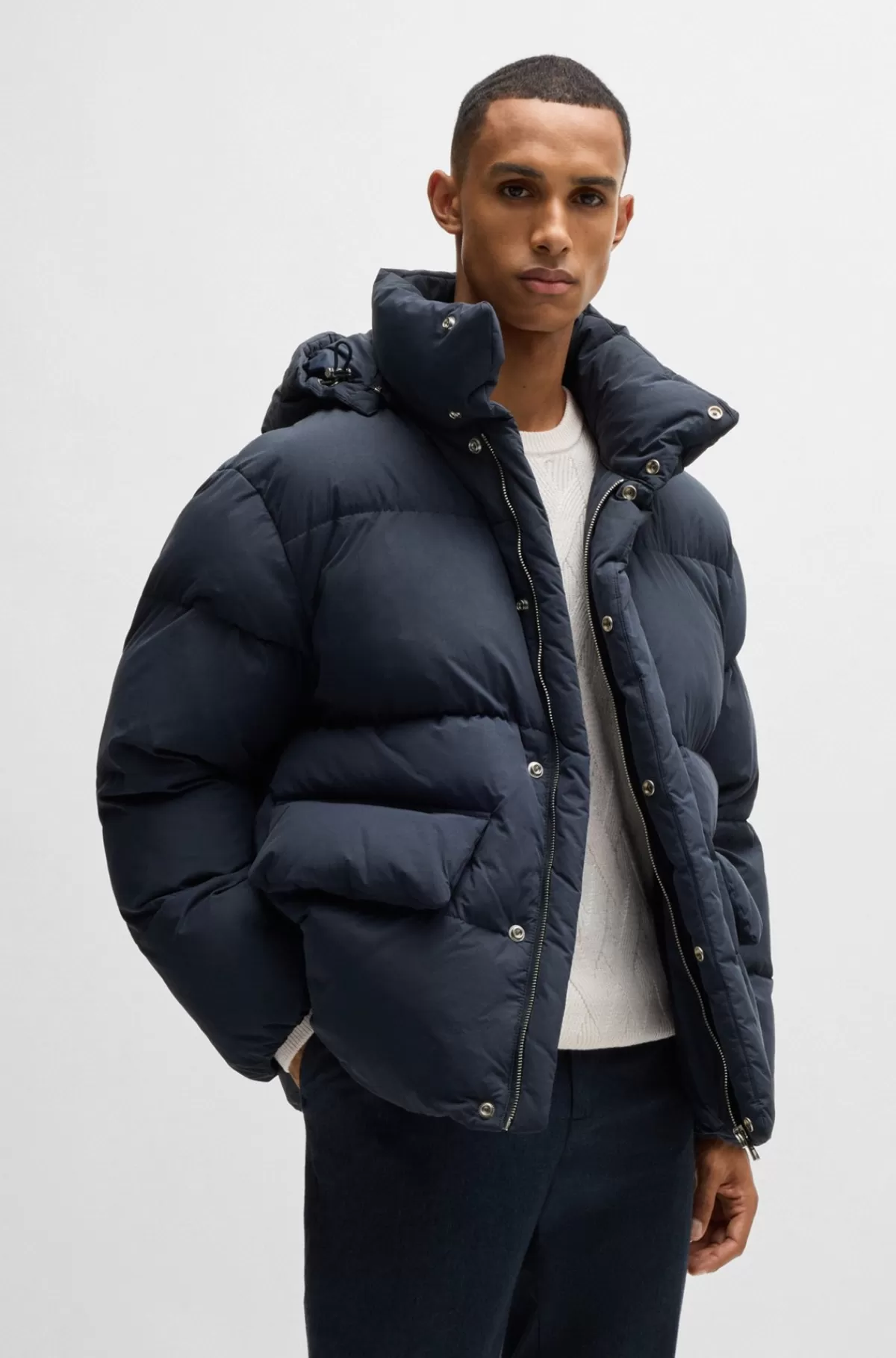 HUGO BOSS Vandskyende Dunjakke Med Dobbelt B-monogram Mørkeblå Fashion