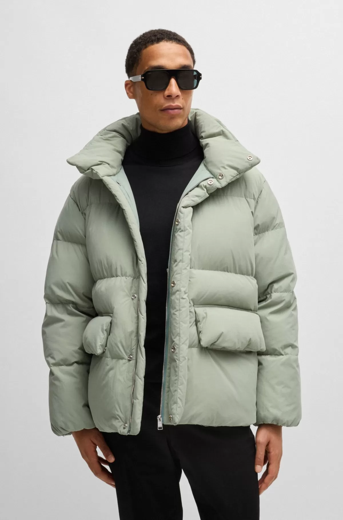 HUGO BOSS Vandskyende Dunjakke Med Dobbelt B-monogram Lysegrøn Best