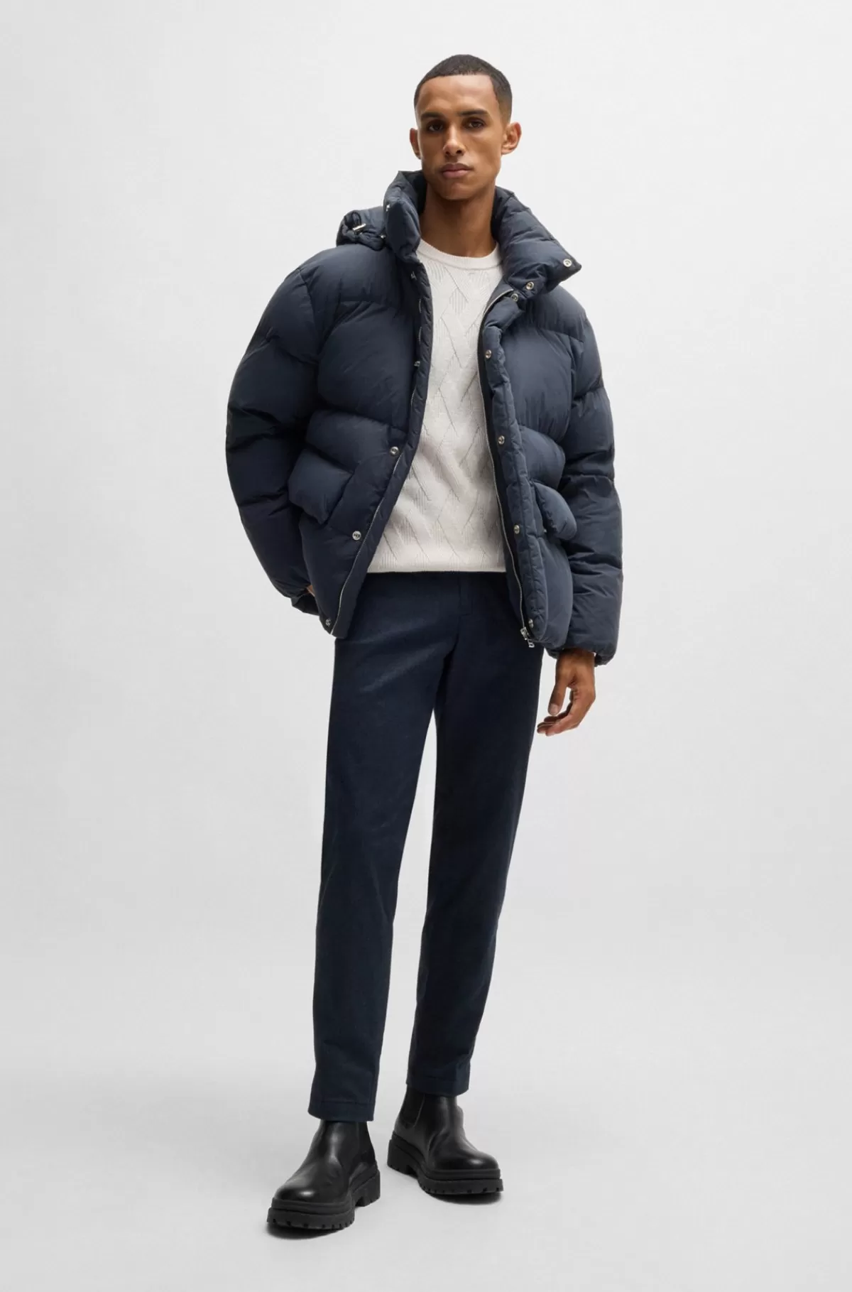 HUGO BOSS Vandskyende Dunjakke Med Dobbelt B-monogram Mørkeblå Fashion