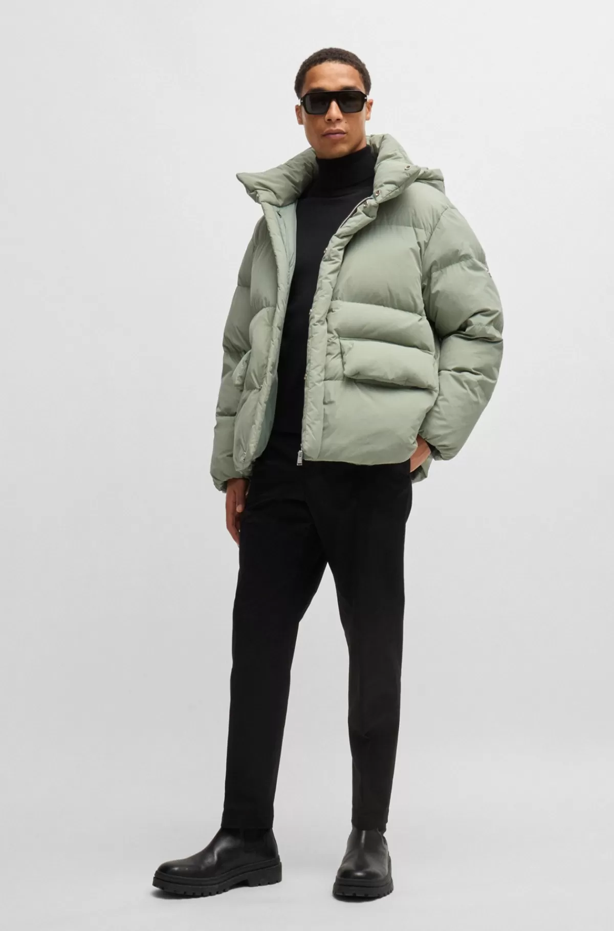 HUGO BOSS Vandskyende Dunjakke Med Dobbelt B-monogram Lysegrøn Best