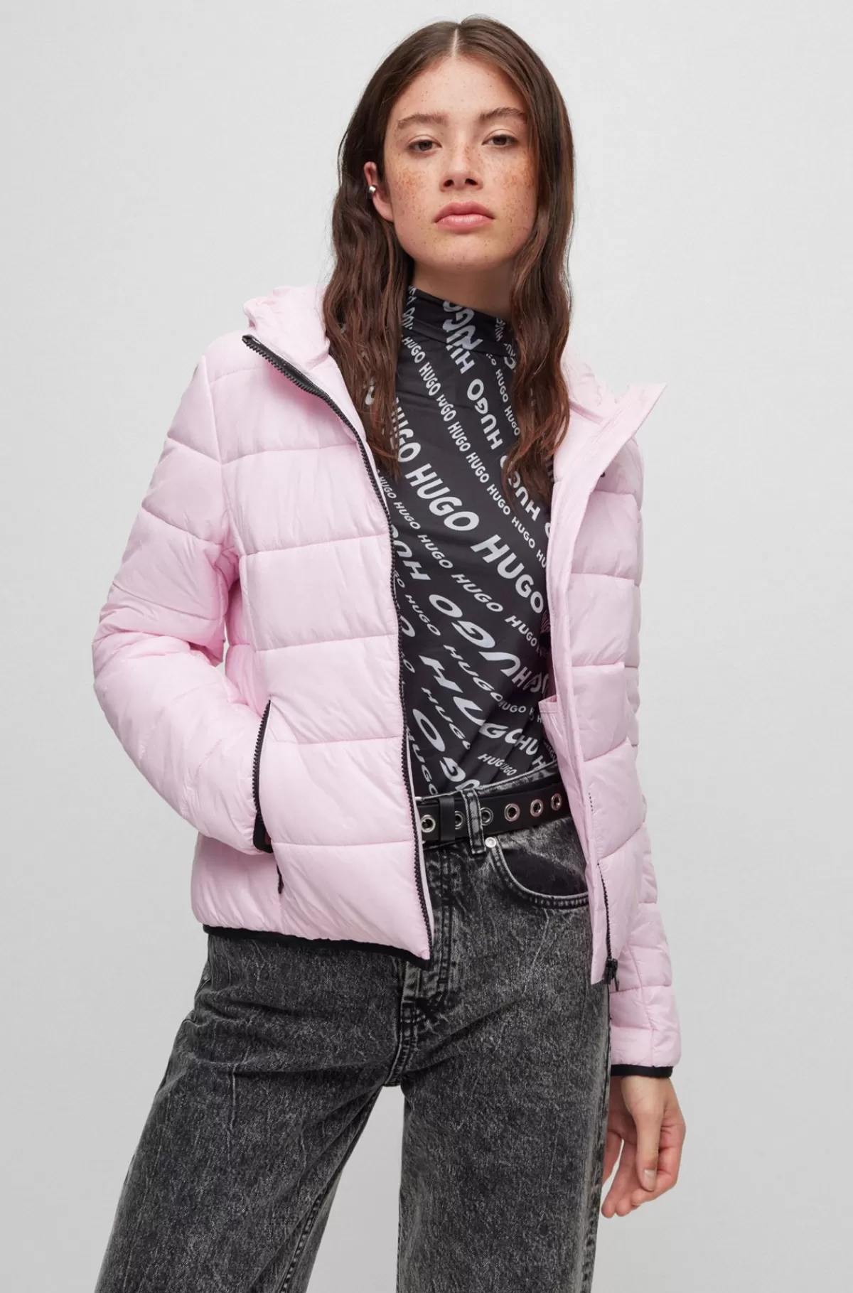 HUGO BOSS Vandskyende Dunjakke Med Kontrastlogo Lys pink Best Sale