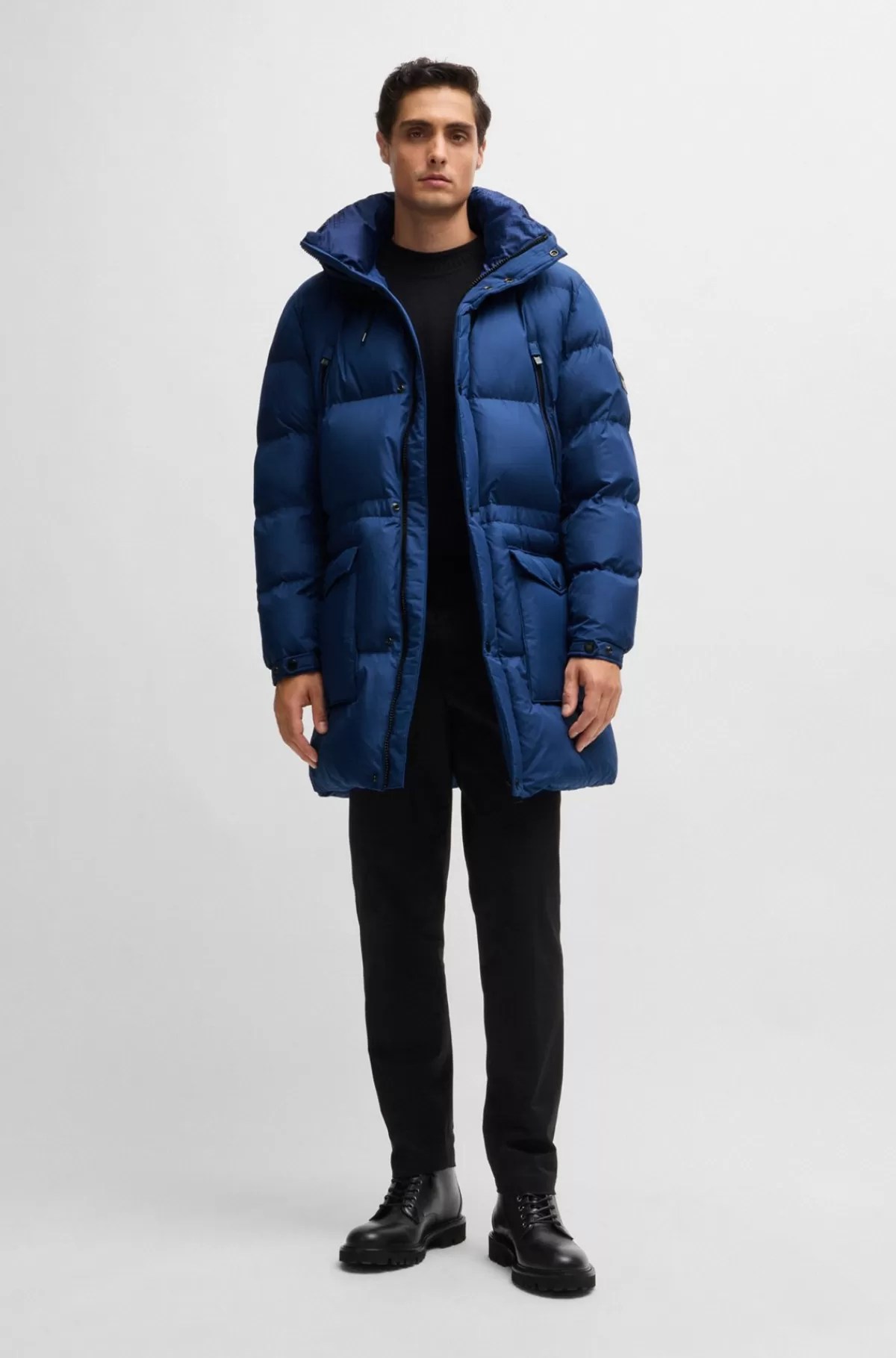 HUGO BOSS Vandskyende Dunjakke Med Logo Blå New