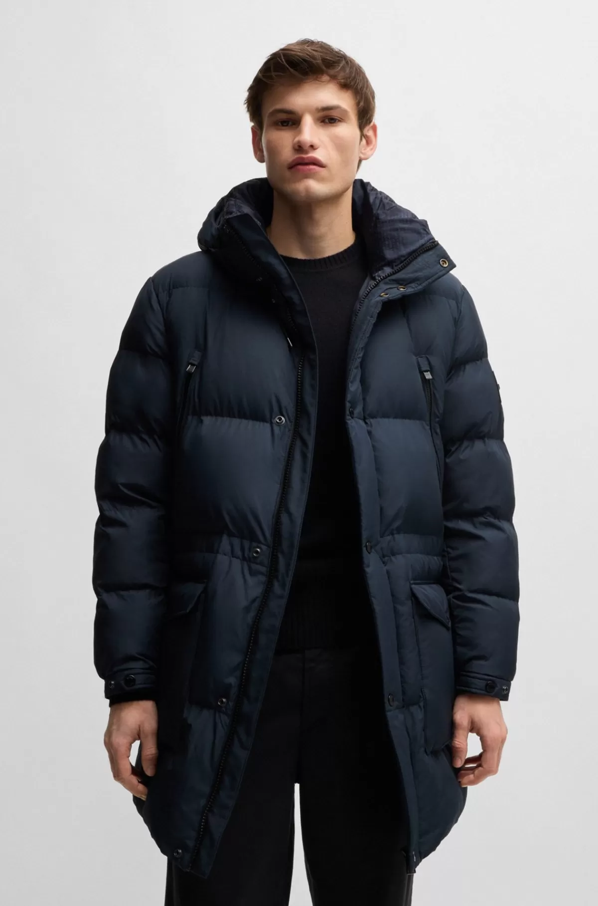 HUGO BOSS Vandskyende Dunjakke Med Logo Mørkeblå Best Sale