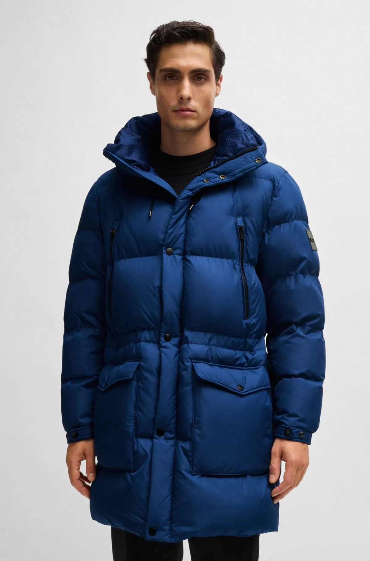 HUGO BOSS Vandskyende Dunjakke Med Logo Blå New