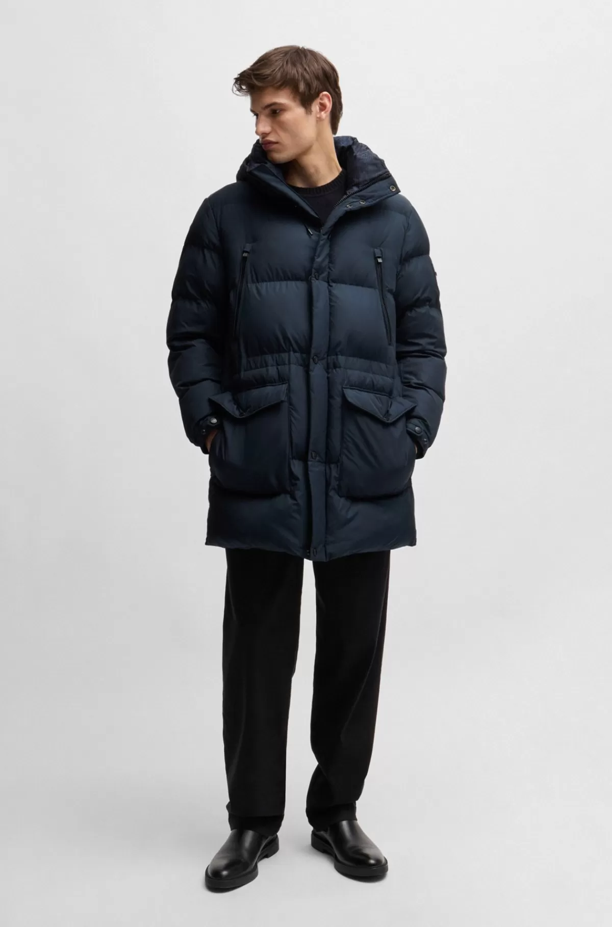 HUGO BOSS Vandskyende Dunjakke Med Logo Mørkeblå Best Sale