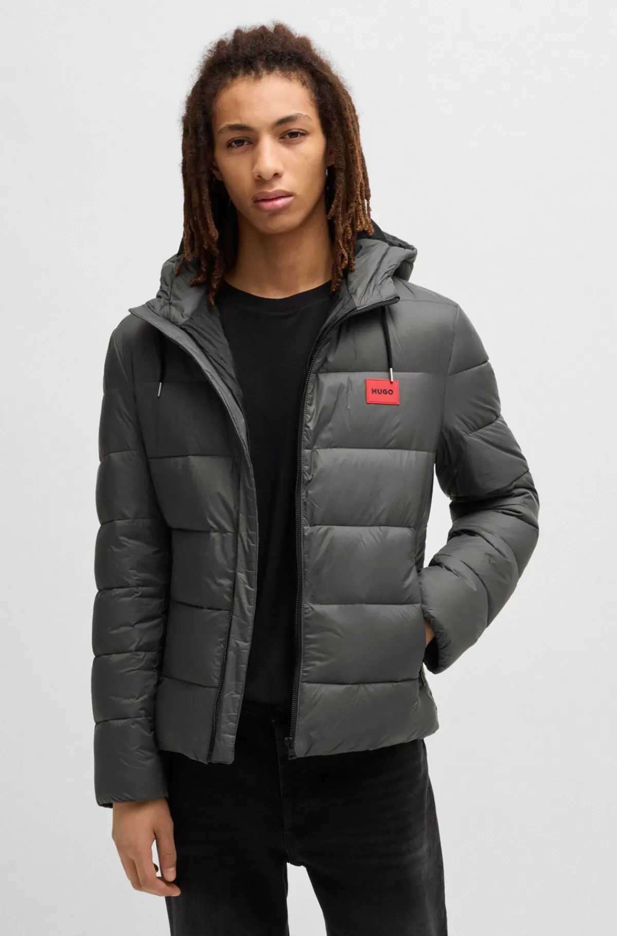 HUGO BOSS Vandskyende Dunjakke Med Slim Fit Og Logo Grå Best