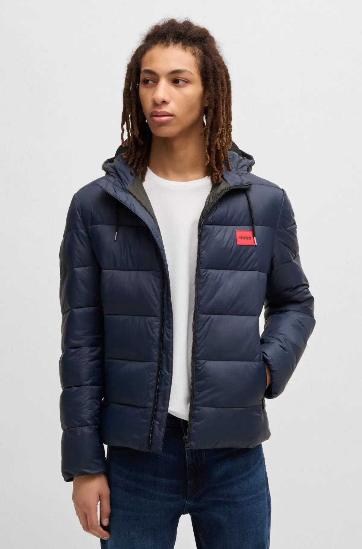 HUGO BOSS Vandskyende Dunjakke Med Slim Fit Og Logo Mørkeblå Flash Sale