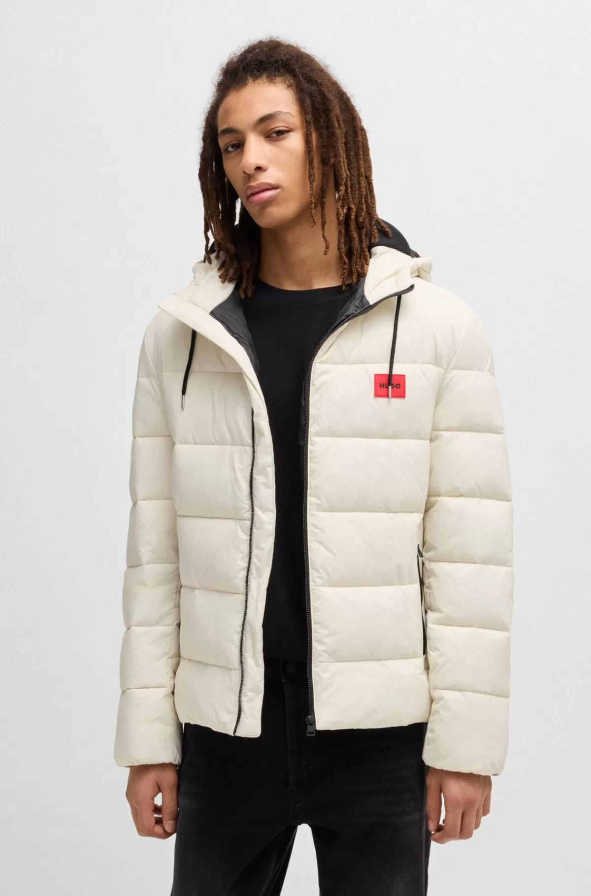 HUGO BOSS Vandskyende Dunjakke Med Slim Fit Og Logo Hvid Cheap