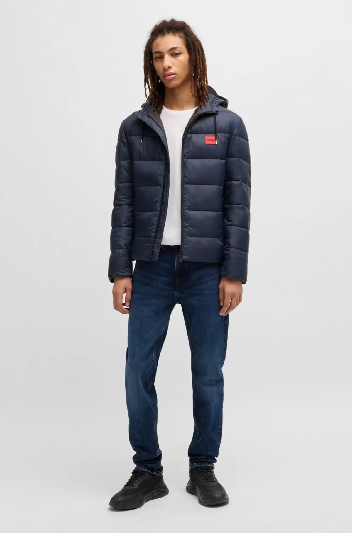 HUGO BOSS Vandskyende Dunjakke Med Slim Fit Og Logo Mørkeblå Flash Sale