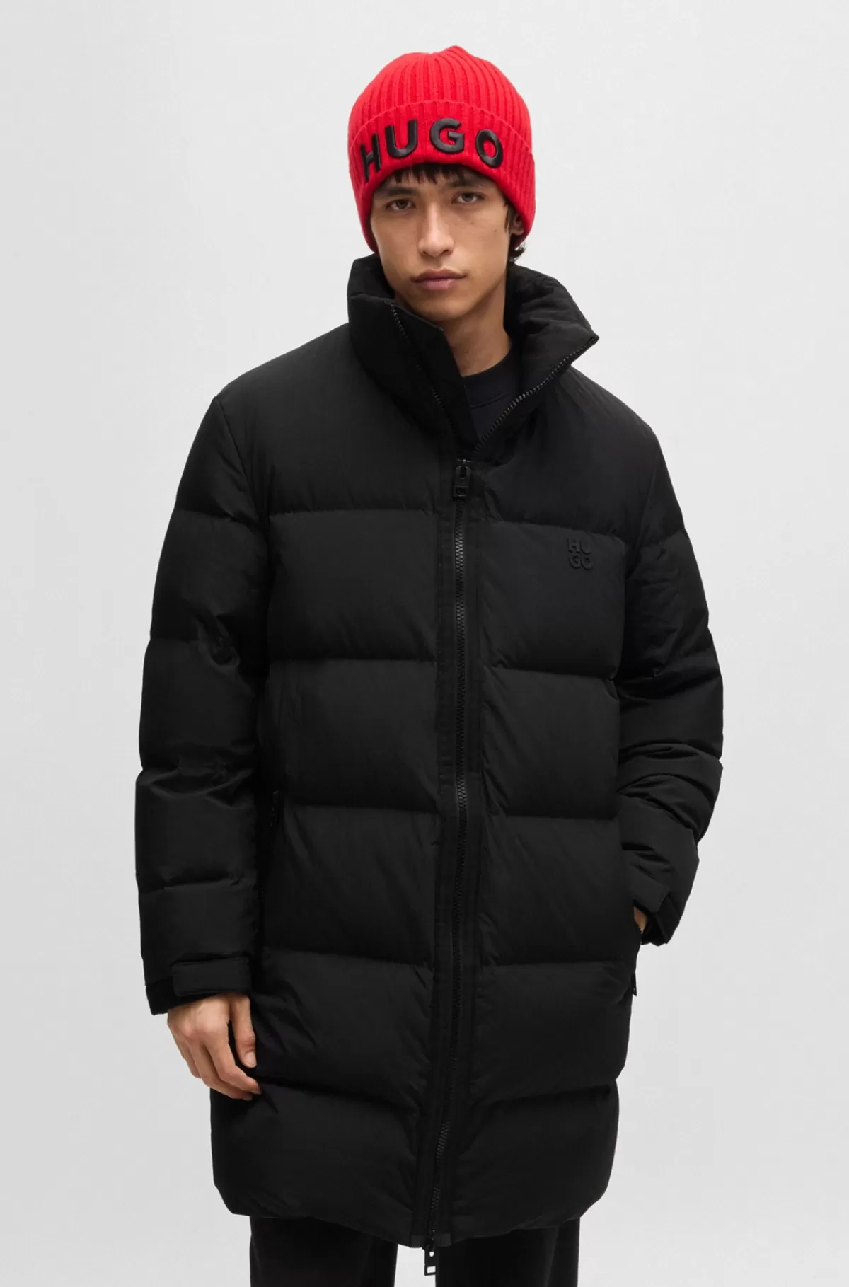 HUGO BOSS Vandskyende Dunjakke Med Stablet Logo Sort Cheap