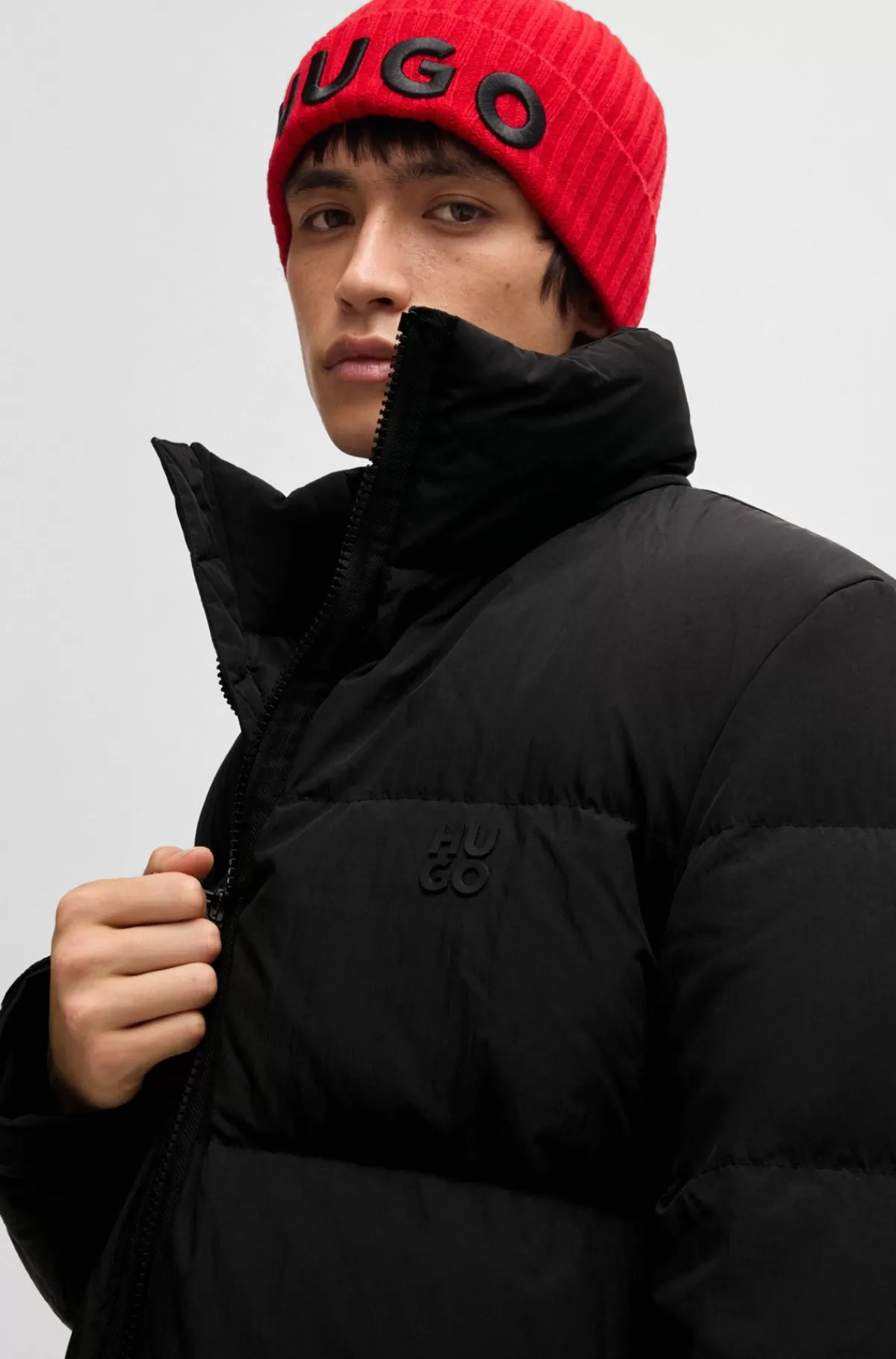 HUGO BOSS Vandskyende Dunjakke Med Stablet Logo Sort Cheap