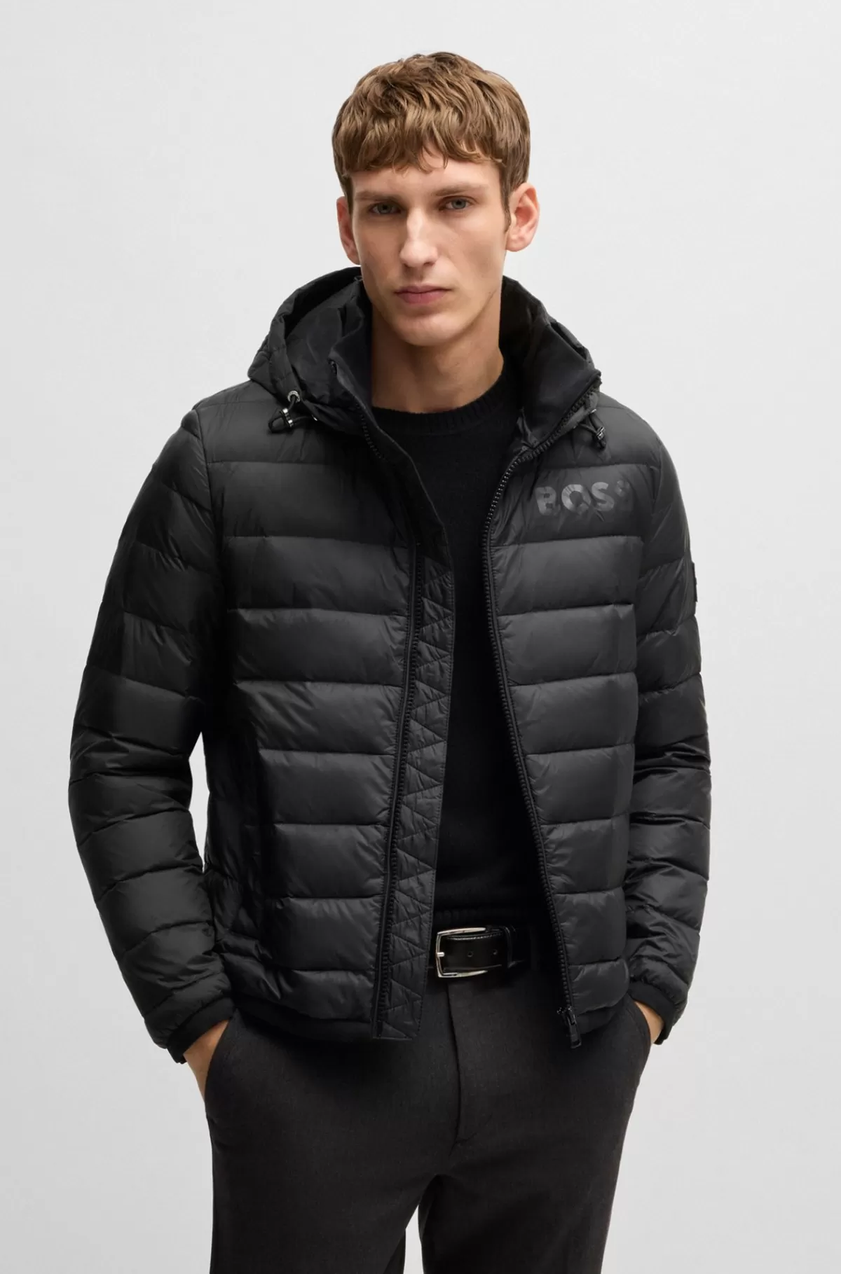 HUGO BOSS Vandskyende Dunjakke Med Tone-i-tone Logo Sort Fashion