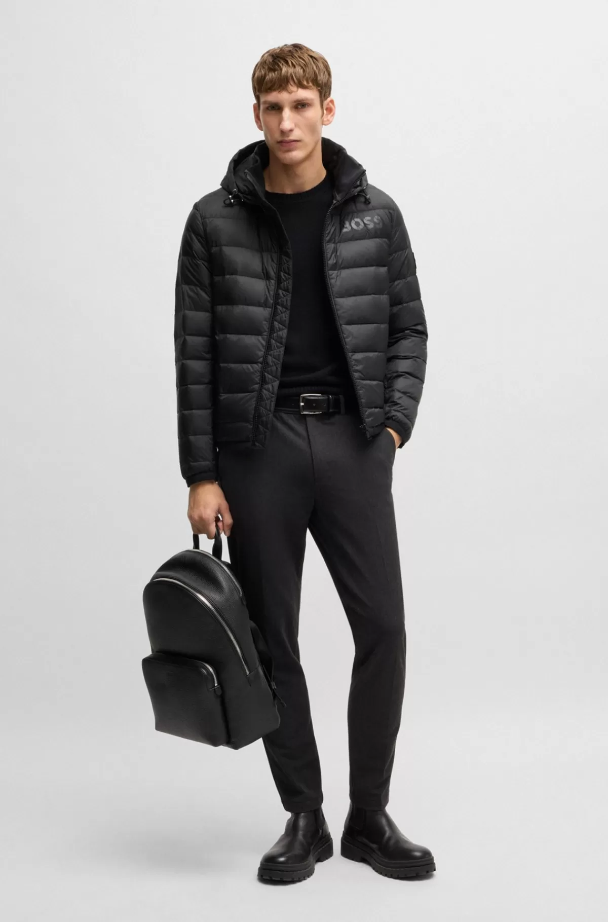 HUGO BOSS Vandskyende Dunjakke Med Tone-i-tone Logo Sort Fashion