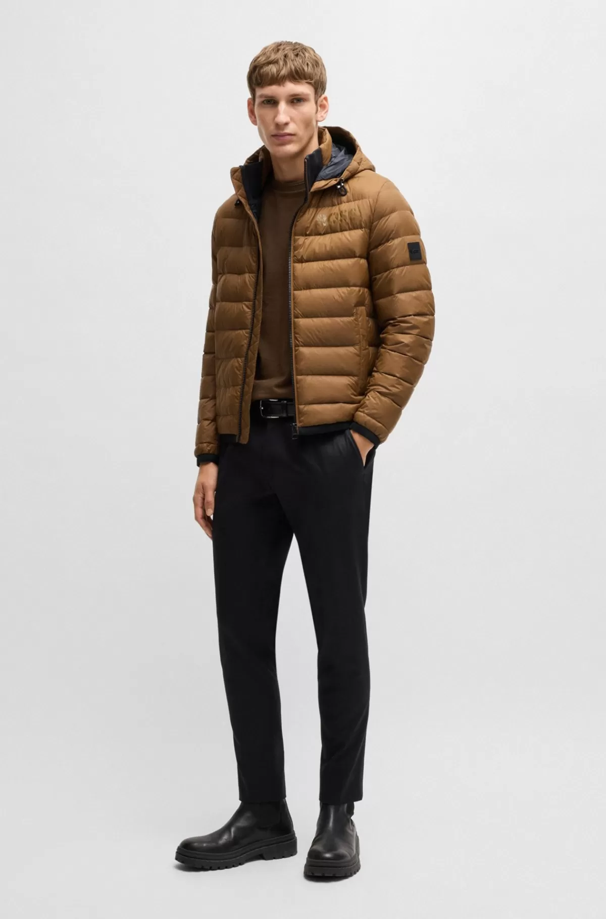 HUGO BOSS Vandskyende Dunjakke Med Tone-i-tone Logo Brun Hot