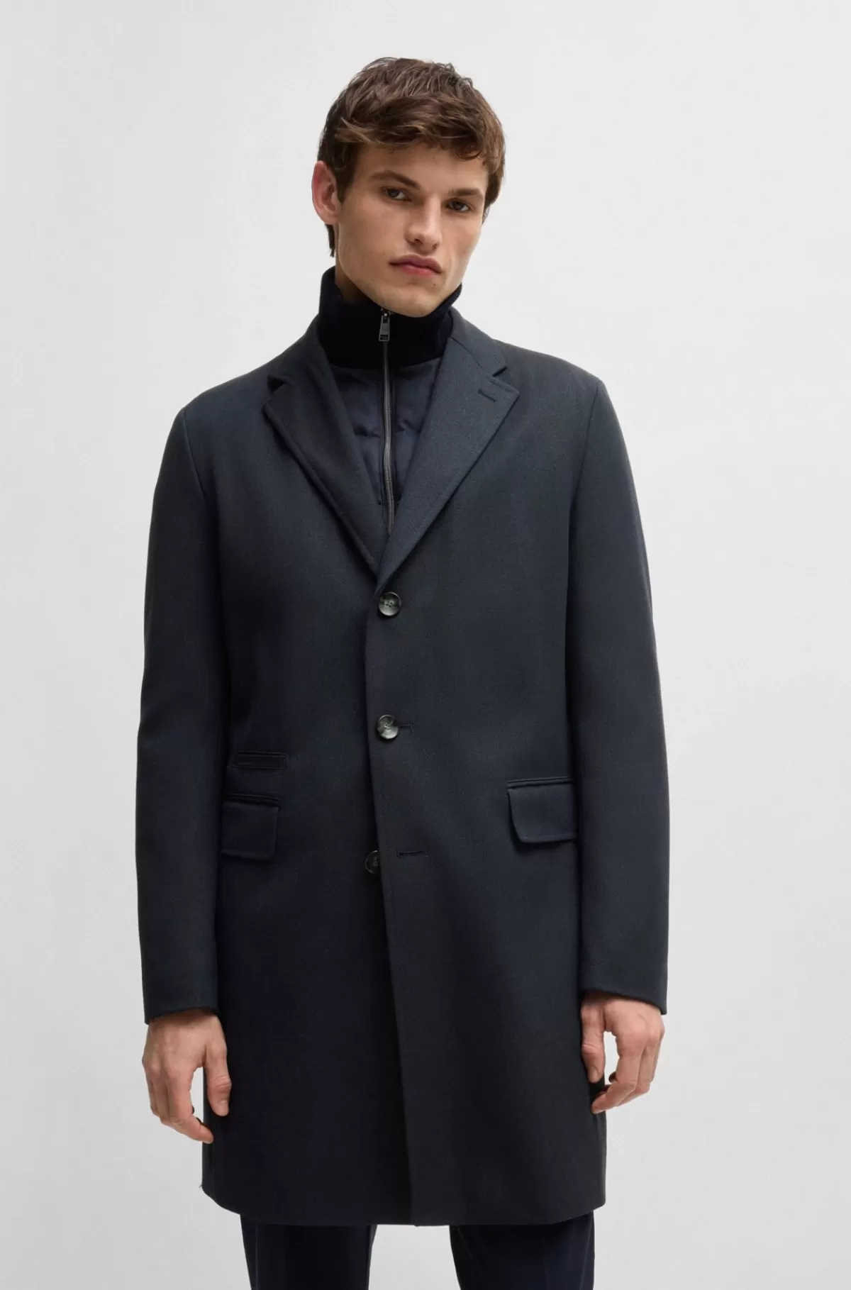 HUGO BOSS Vandskyende Frakke I Udblanding Med Indvendig Lynlåstrøje Mørkeblå Flash Sale