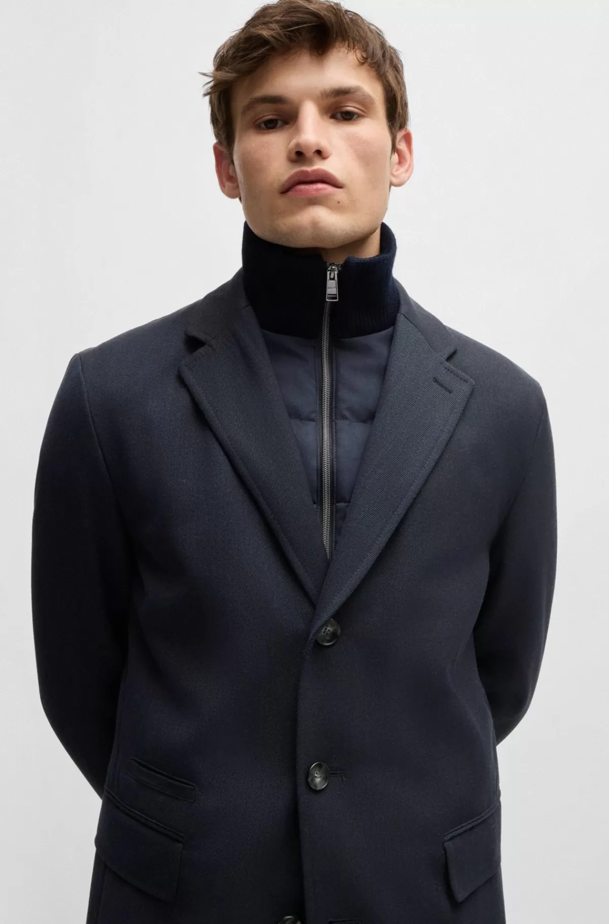 HUGO BOSS Vandskyende Frakke I Udblanding Med Indvendig Lynlåstrøje Mørkeblå Flash Sale