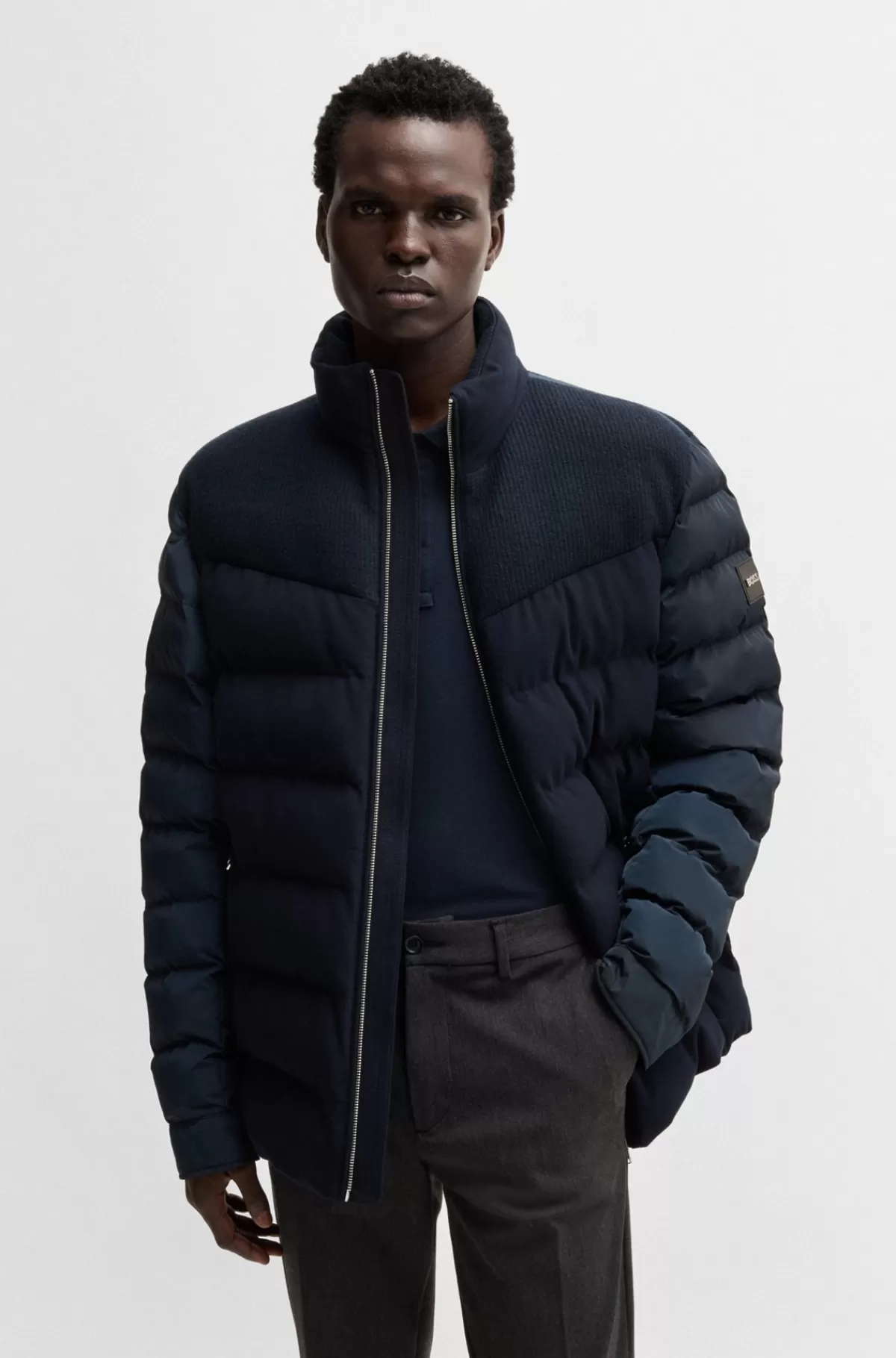 HUGO BOSS Vandskyende Jakke I Blandede Materialer Mørkeblå Fashion