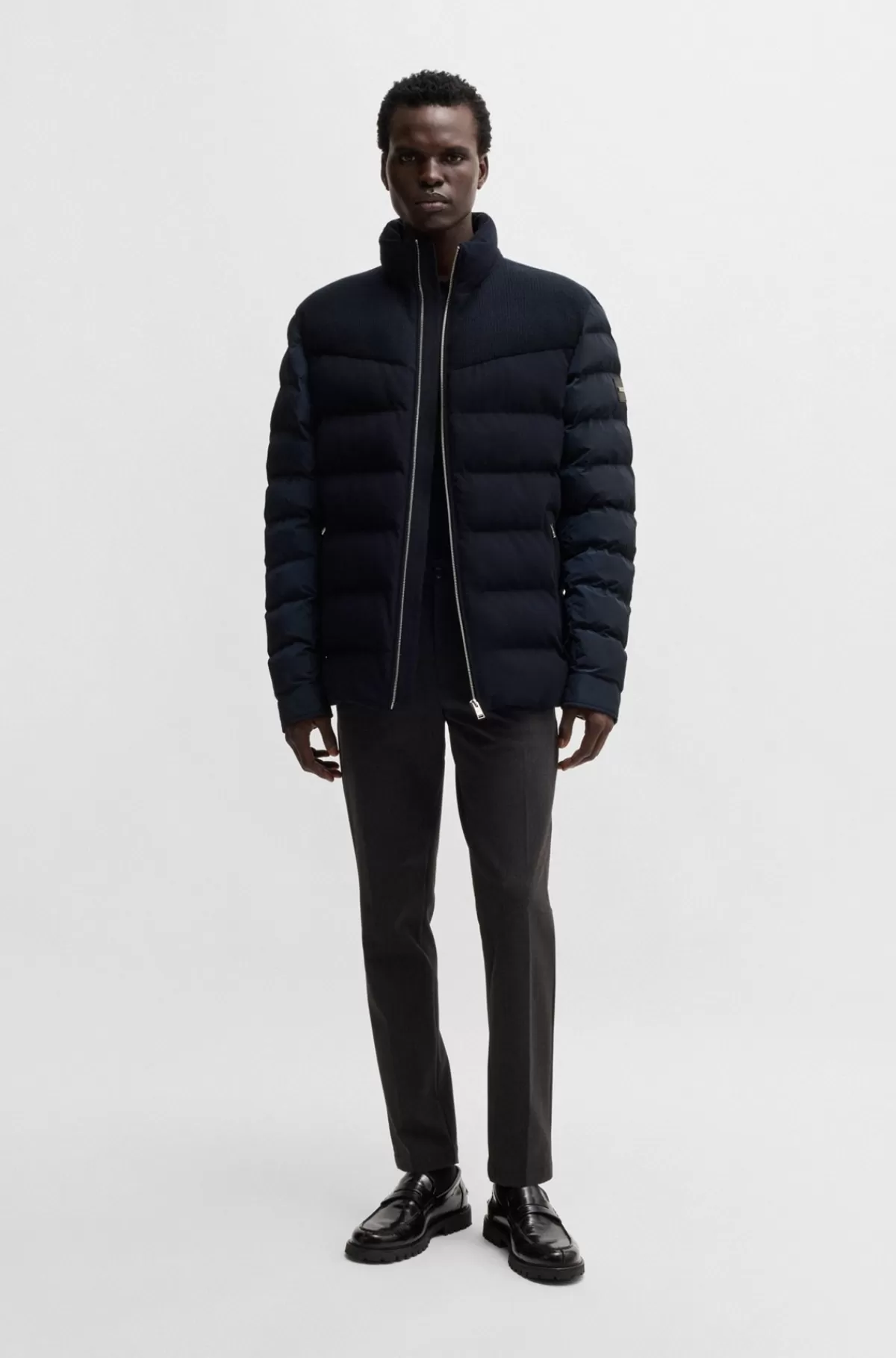 HUGO BOSS Vandskyende Jakke I Blandede Materialer Mørkeblå Fashion
