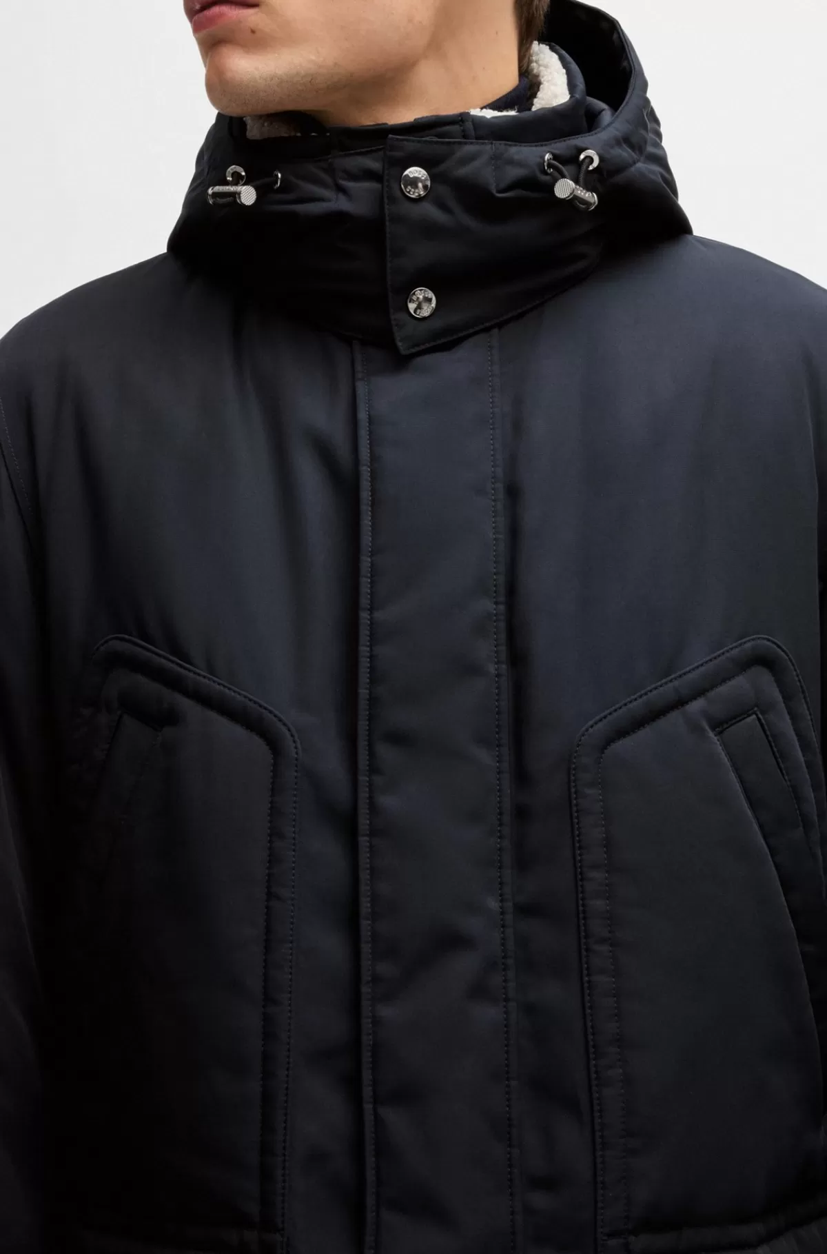 HUGO BOSS Vandskyende Jakke Med Aftagelig Hætte Mørkeblå Discount