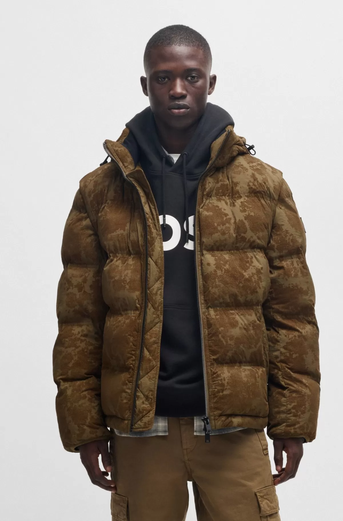 HUGO BOSS Vandskyende Jakke Med Aftagelige ærmer Og Hætte Brun Outlet