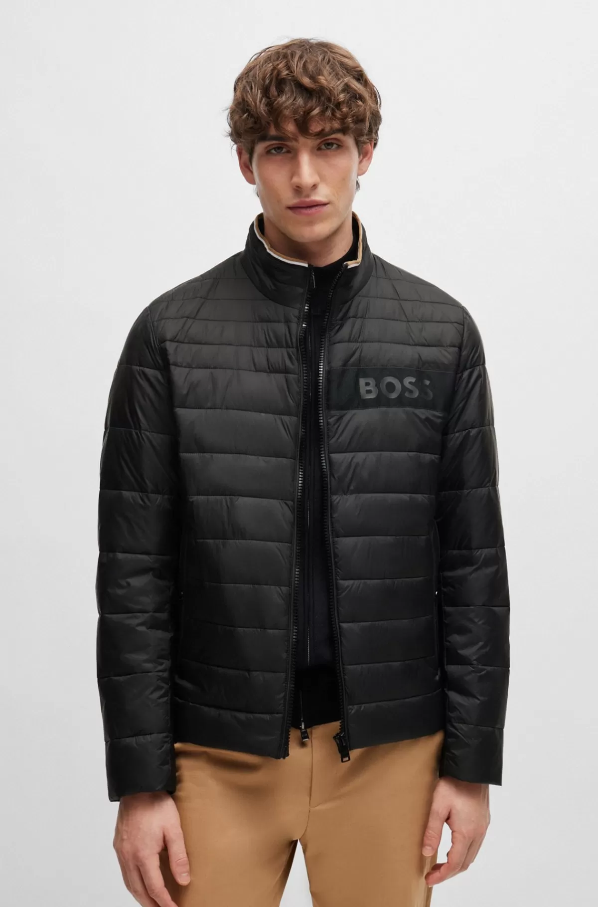 HUGO BOSS Vandskyende Jakke Med 3D-logobånd. Sort New