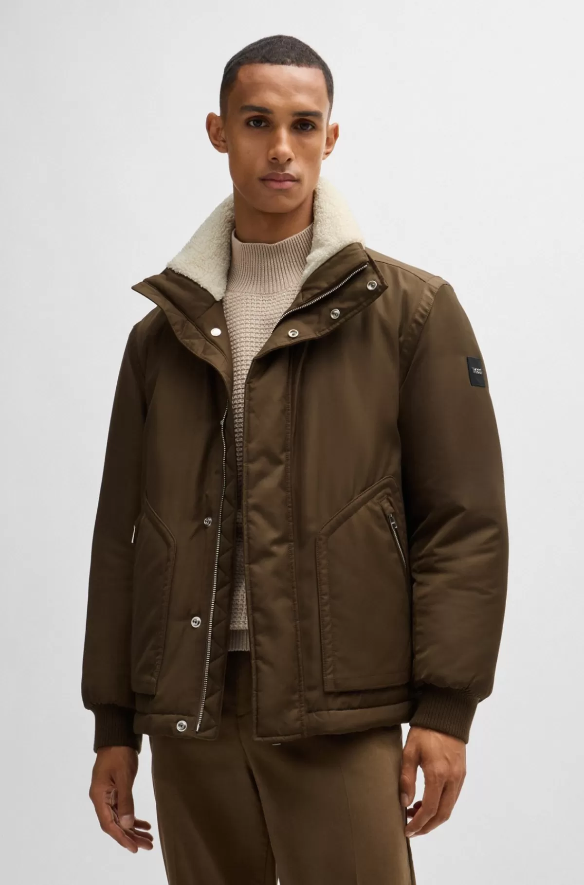 HUGO BOSS Vandskyende Jakke Med Krave I Imiteret Pels Brun Clearance