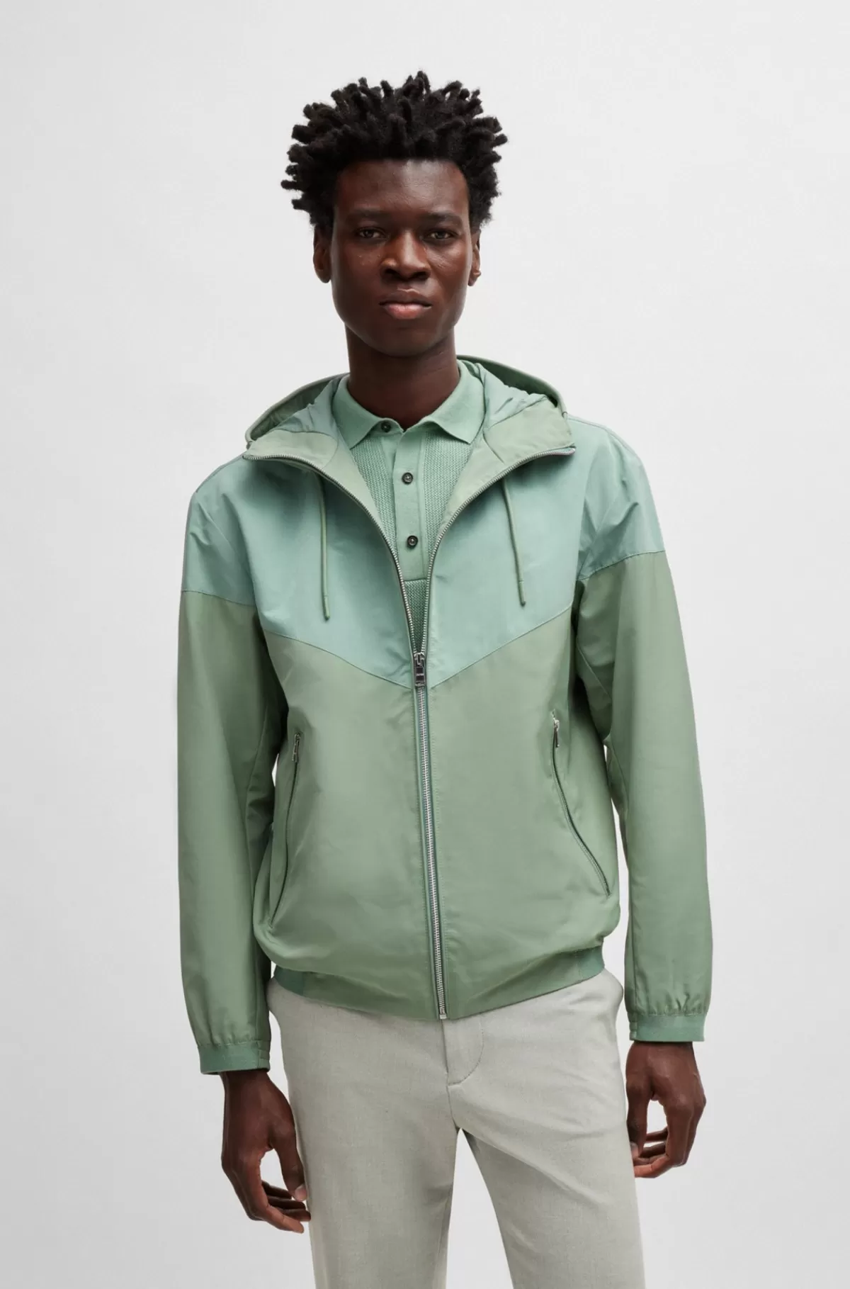 HUGO BOSS Vandskyende Jakke Med Regular Fit Lysegrøn Discount