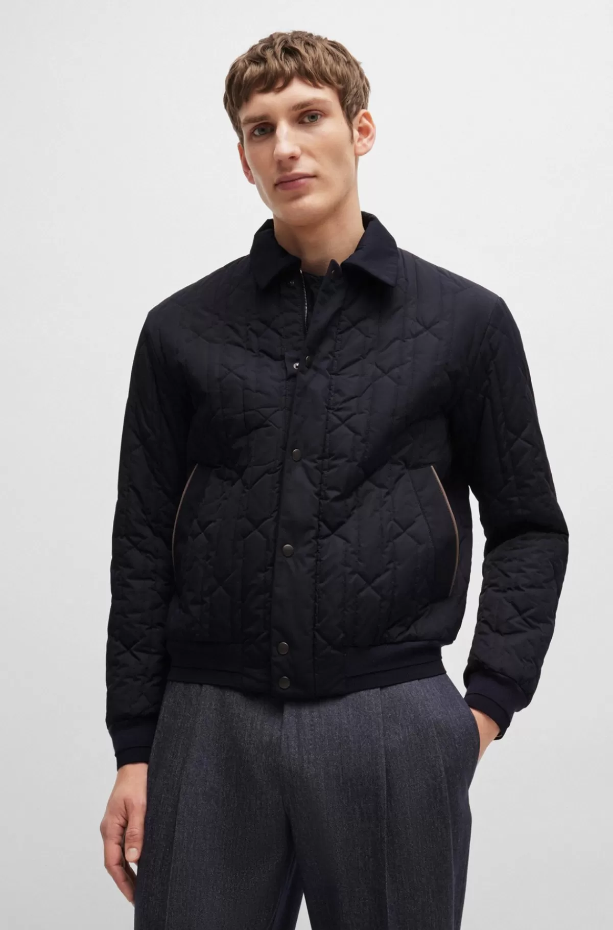 HUGO BOSS Vandskyende Jakke Med Signaturquiltning Mørkeblå Best Sale