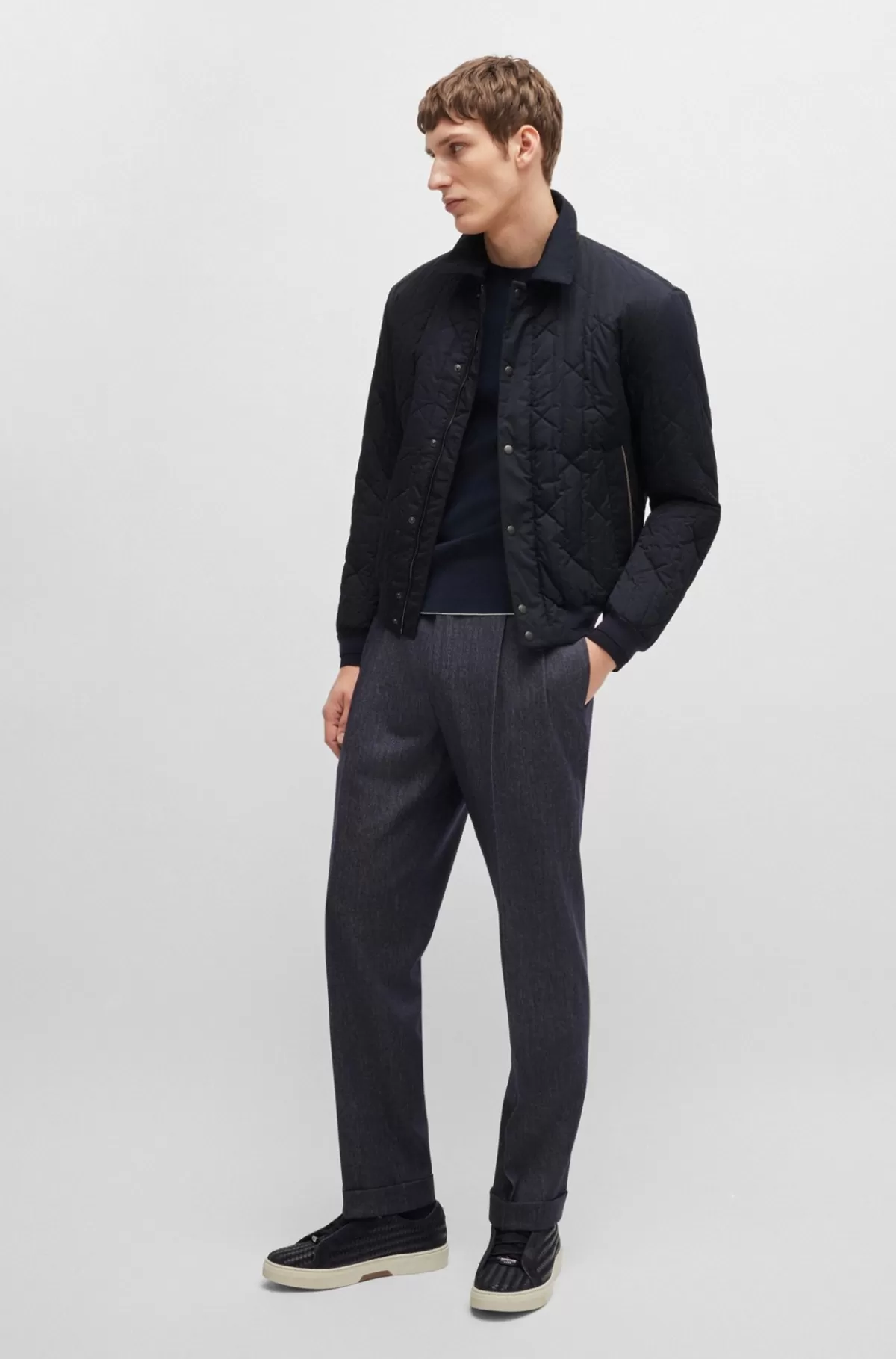 HUGO BOSS Vandskyende Jakke Med Signaturquiltning Mørkeblå Best Sale