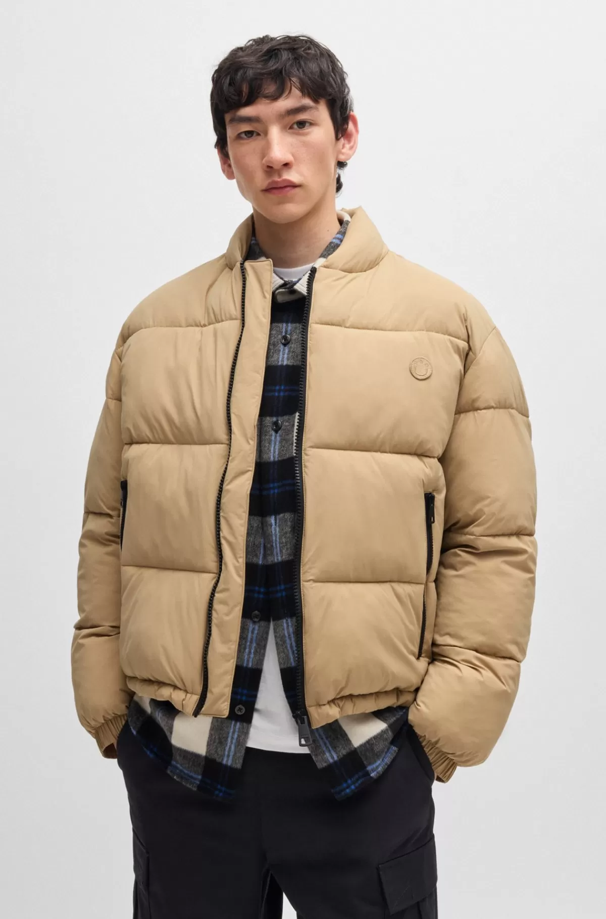 HUGO BOSS Vandskyende Jakke Med Slim Fit Og Logomærke Beige New