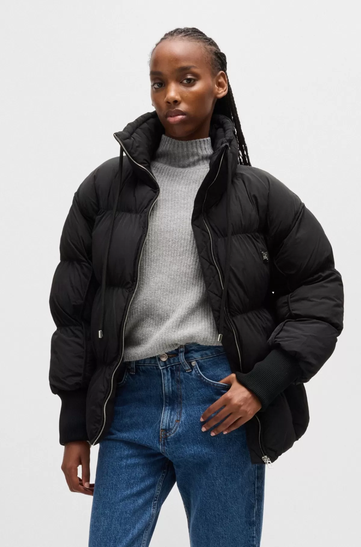 HUGO BOSS Vandskyende Jakke Med Stablet Logobadge Sort Cheap