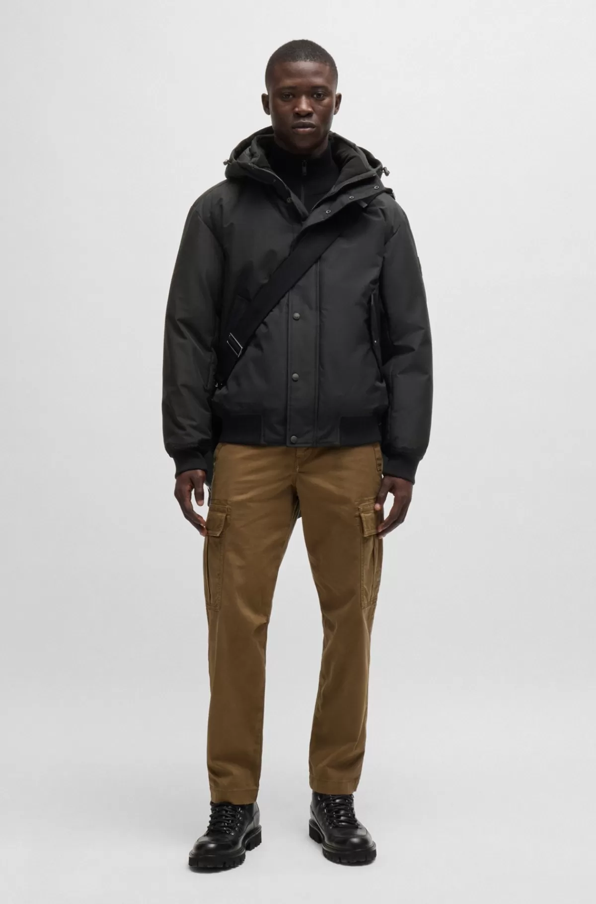 HUGO BOSS Vandskyende Parkajakke Med Kravefor I Polarfleece Sort Fashion