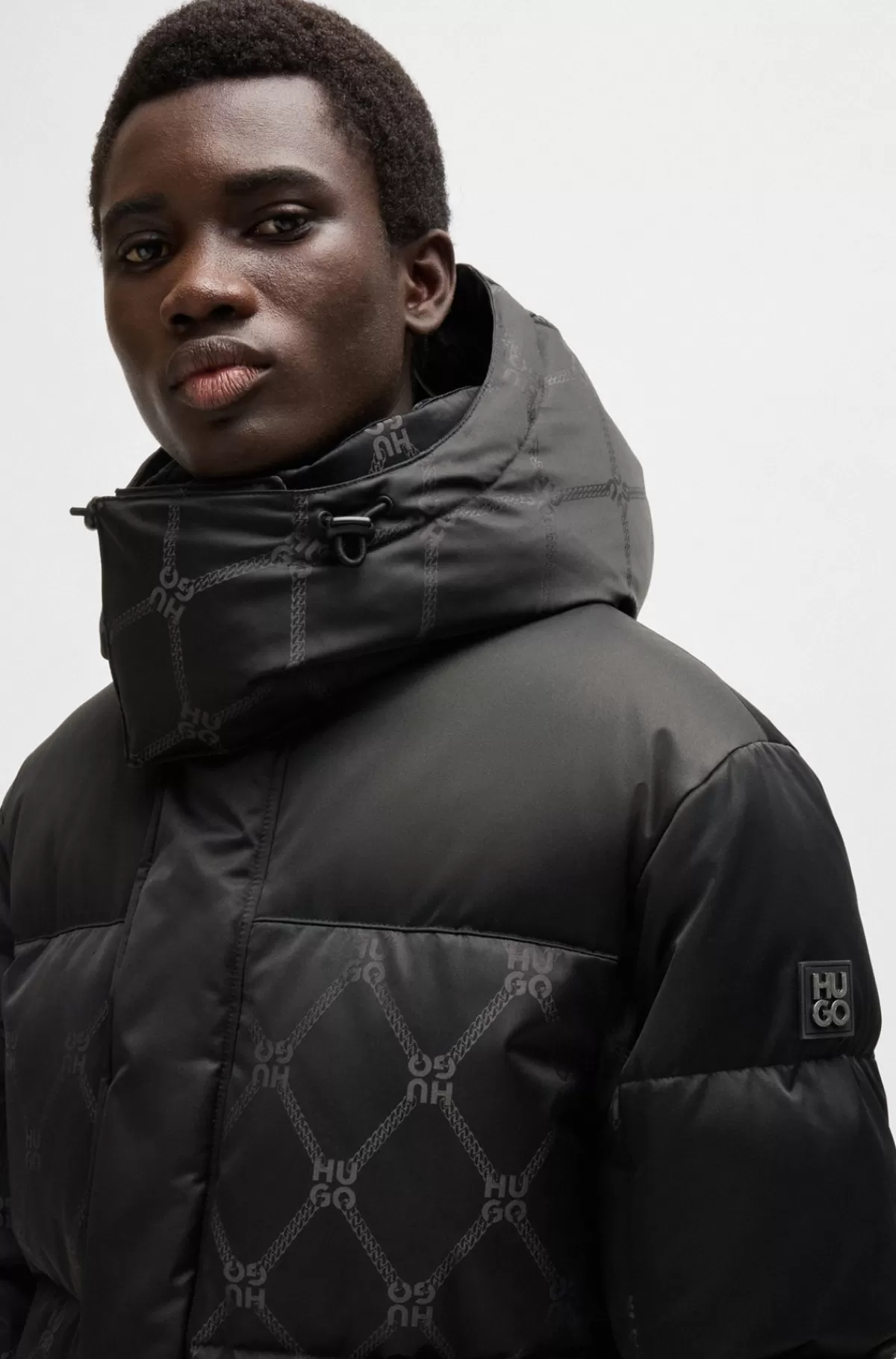 HUGO BOSS Vandskyende Parkajakke Med Signaturmønster Sort Best Sale