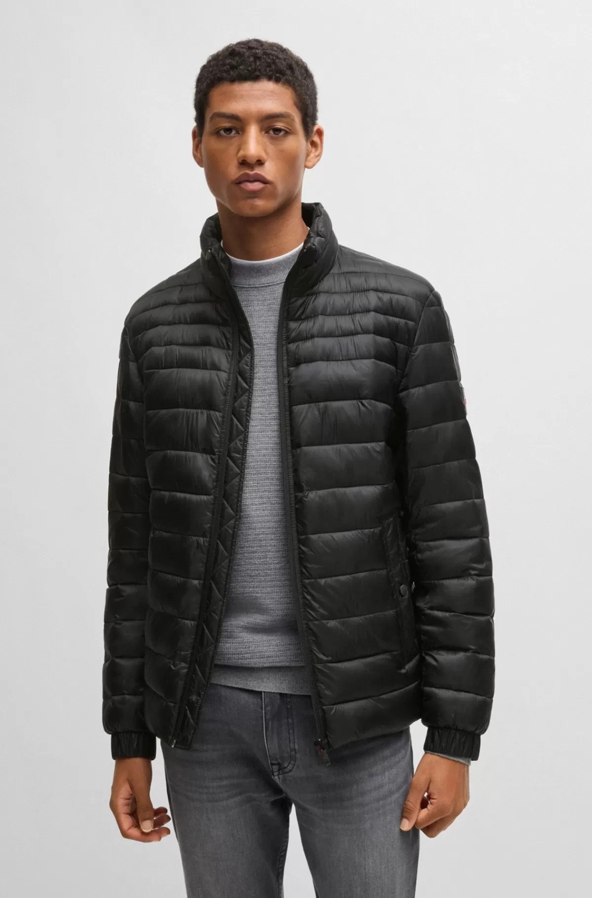 HUGO BOSS Vandskyende, Polstret Jakke Med Logo-badge Sort Best Sale