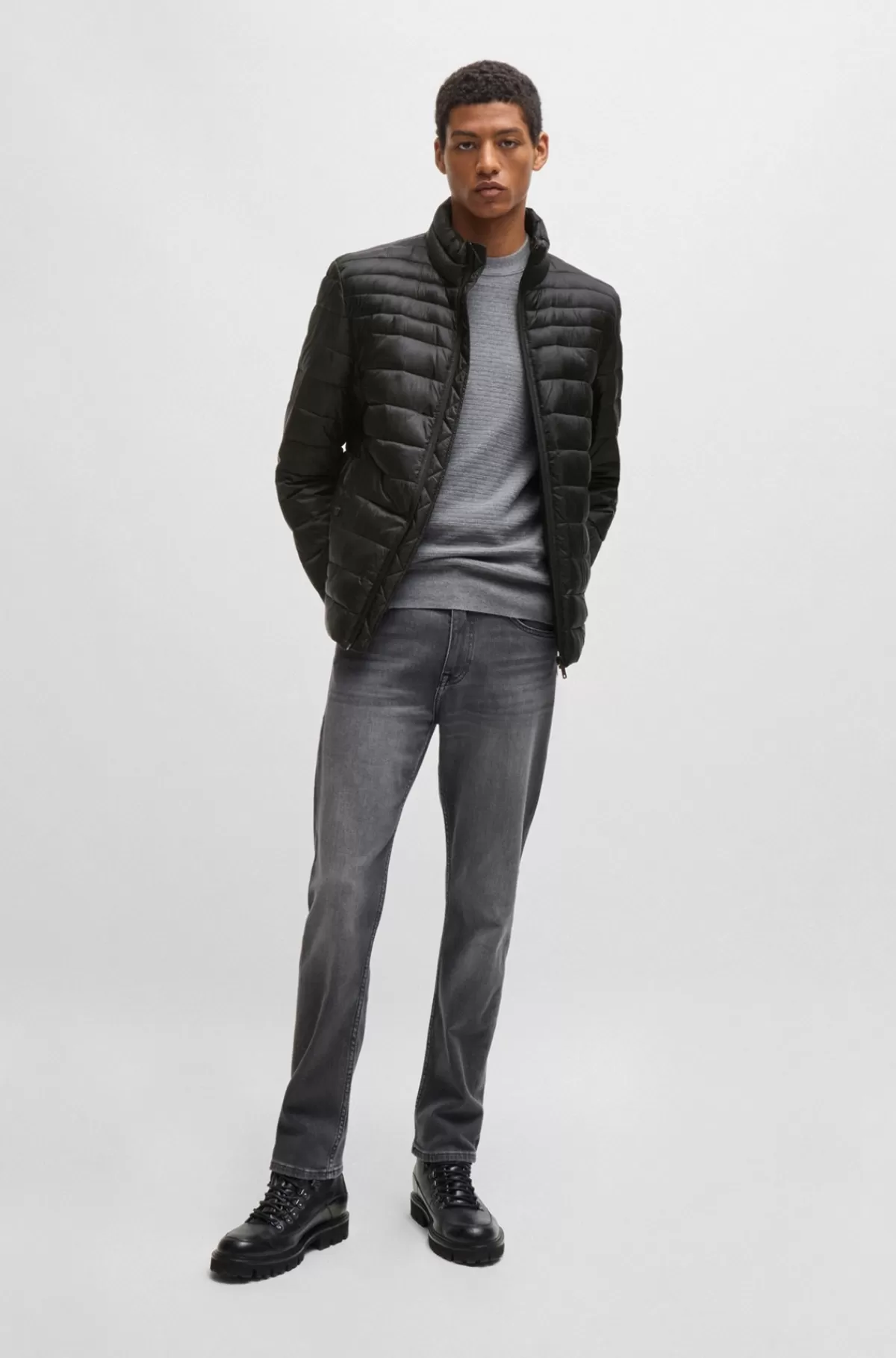 HUGO BOSS Vandskyende, Polstret Jakke Med Logo-badge Sort Best Sale