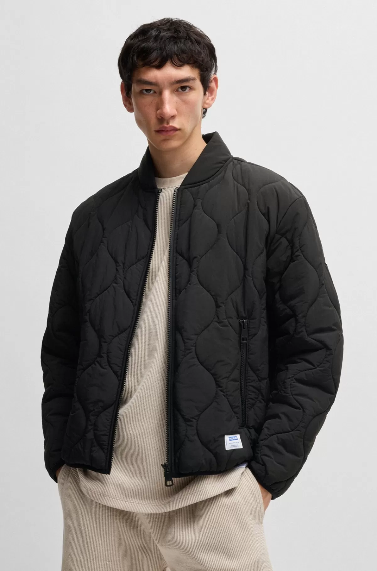 HUGO BOSS Vandskyende Quiltet Jakke Med Logobadge Sort Flash Sale
