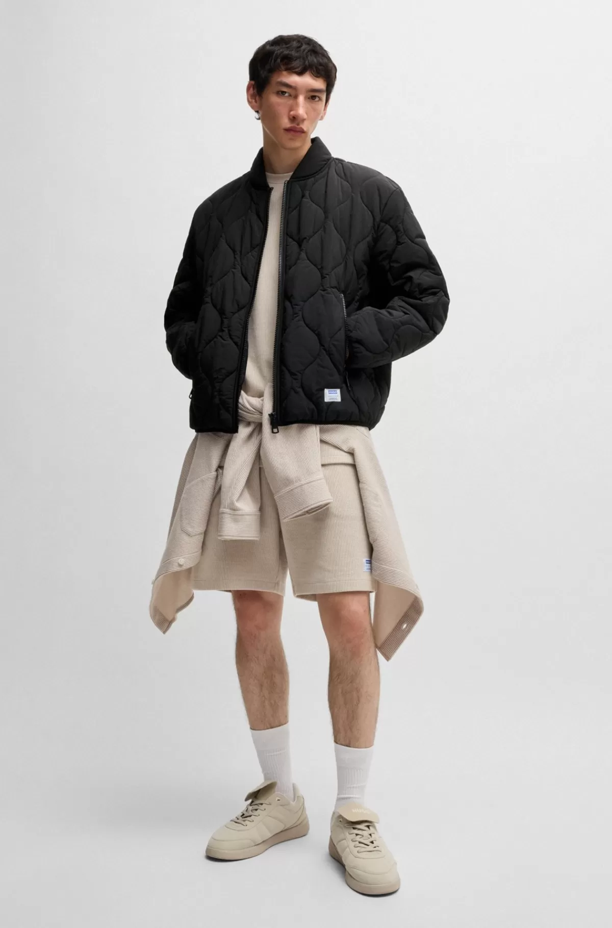 HUGO BOSS Vandskyende Quiltet Jakke Med Logobadge Sort Flash Sale