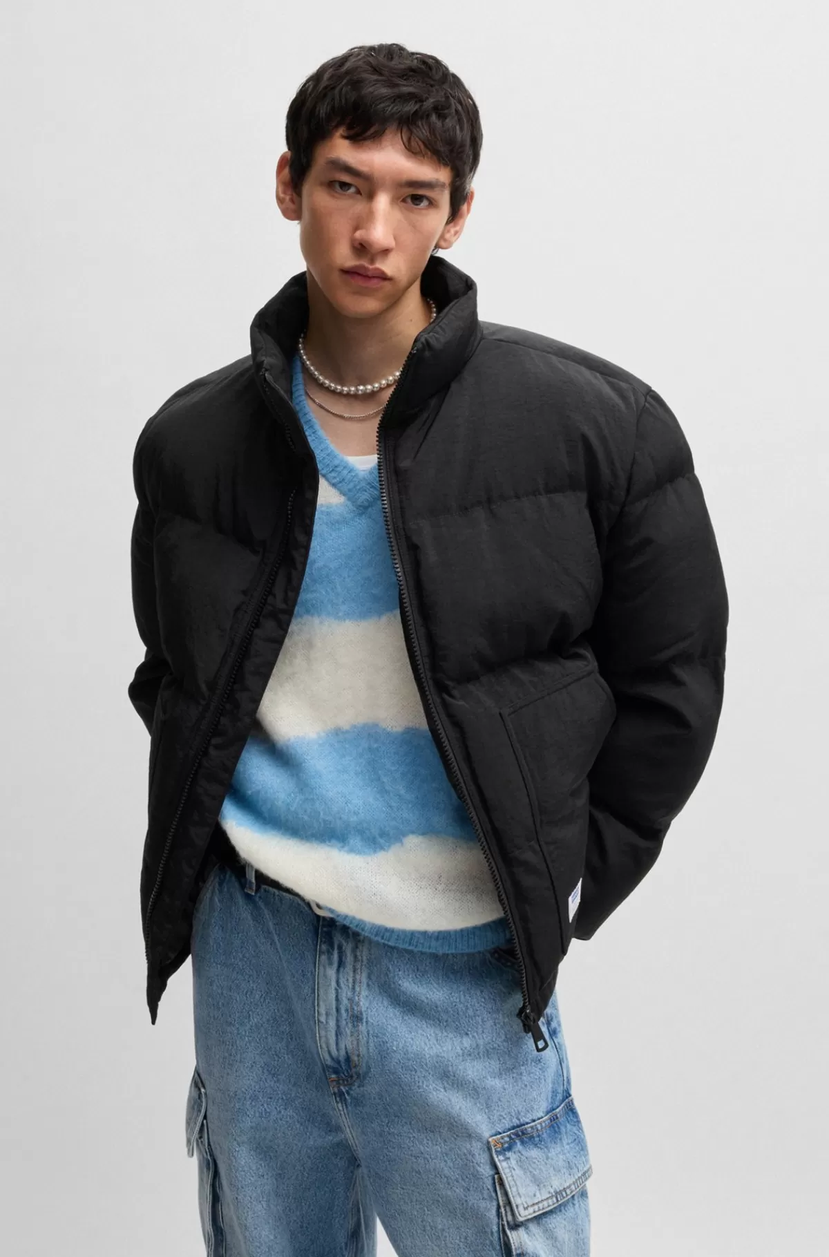 HUGO BOSS Vandskyende Regular Fit Dunjakke Og Logomærkat Sort Clearance
