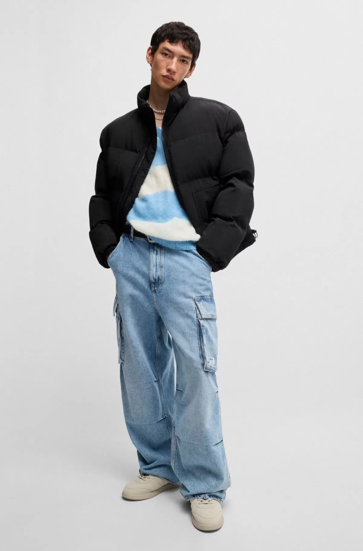 HUGO BOSS Vandskyende Regular Fit Dunjakke Og Logomærkat Sort Clearance