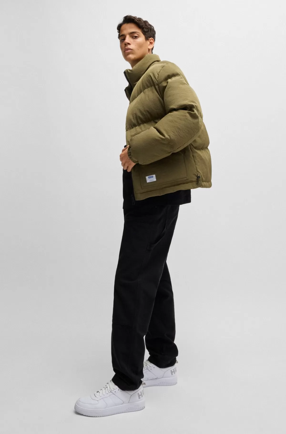 HUGO BOSS Vandskyende Regular Fit Dunjakke Og Logomærkat Kaki Best