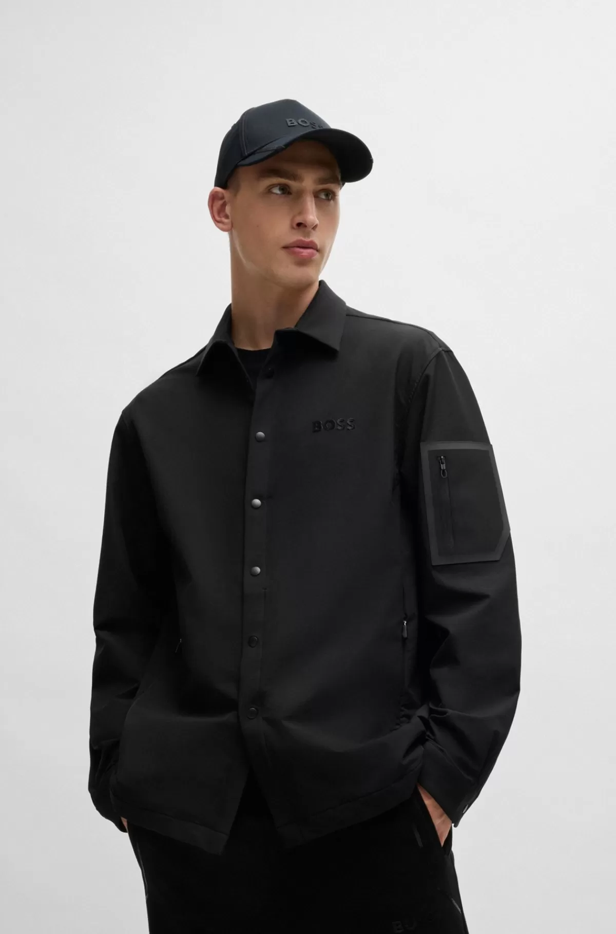 HUGO BOSS Vandskyende Relaxed Fit Yderskjorte Med Firevejsstræk Sort Online