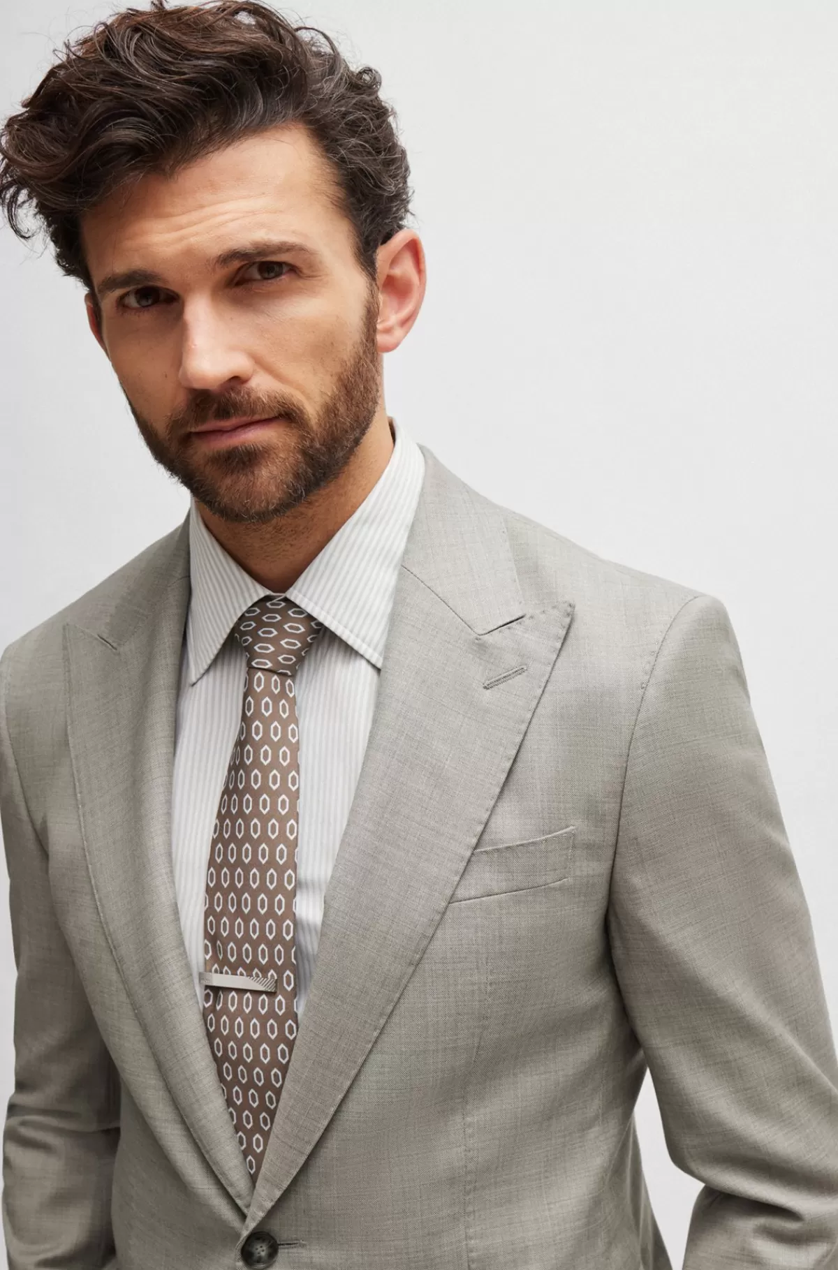 HUGO BOSS Vandskyende Slim Fit Jakkesæt Med Uld Og Mikromønster Lysegrøn Cheap
